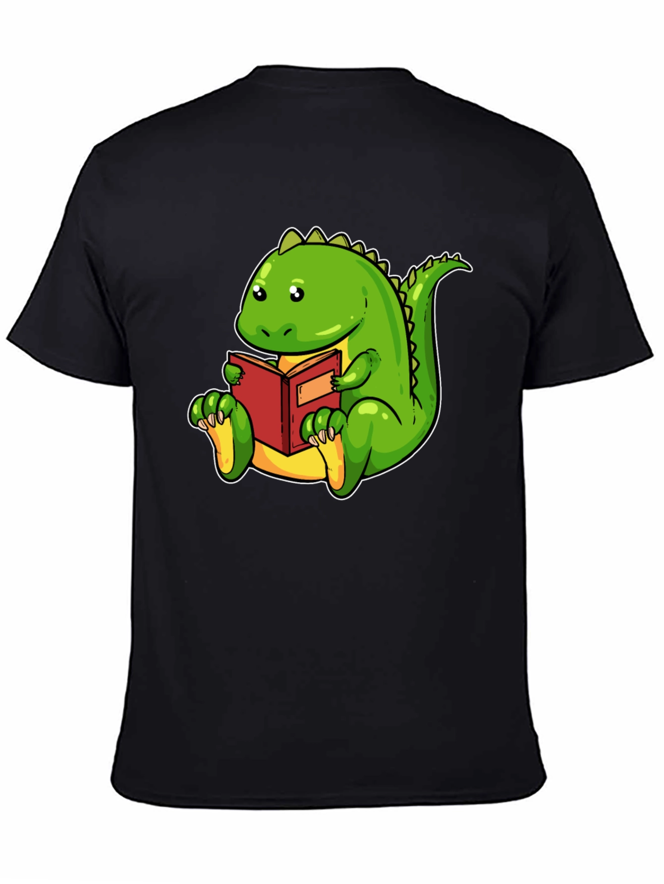 Dinosaur Reading Book Black T-Shirt