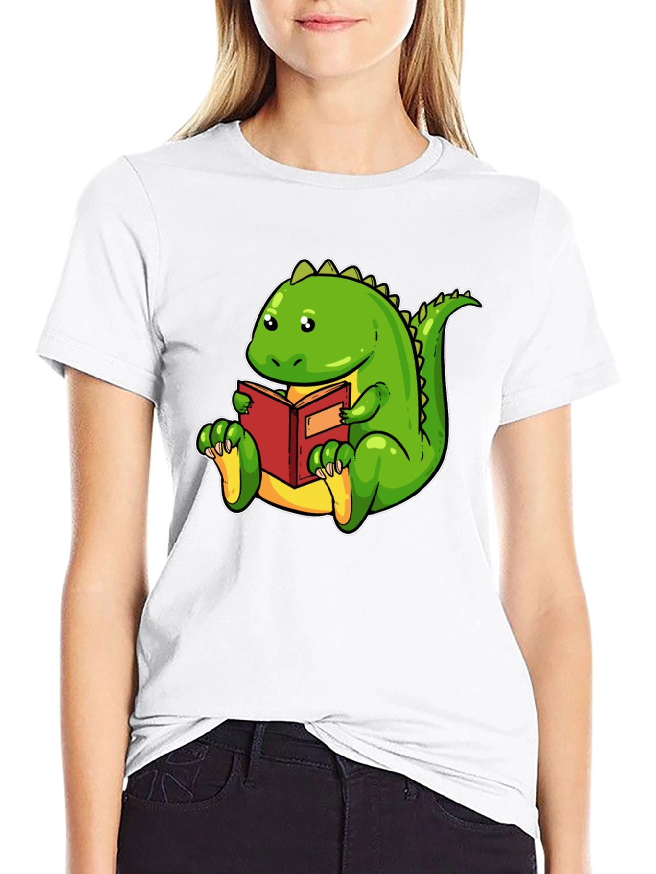 Dinosaur Reading Book Black T-Shirt