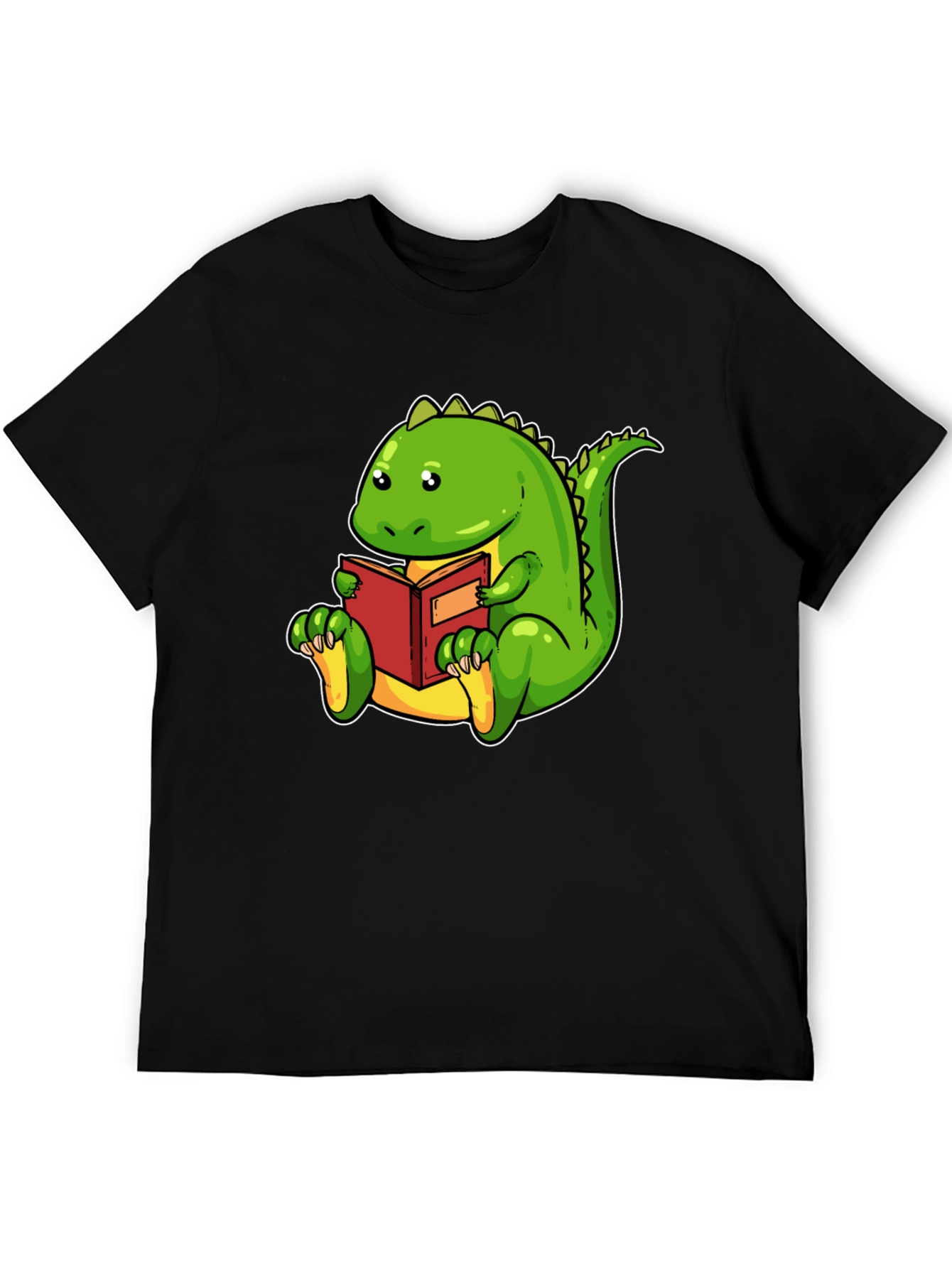 Dinosaur Reading Book Black T-Shirt