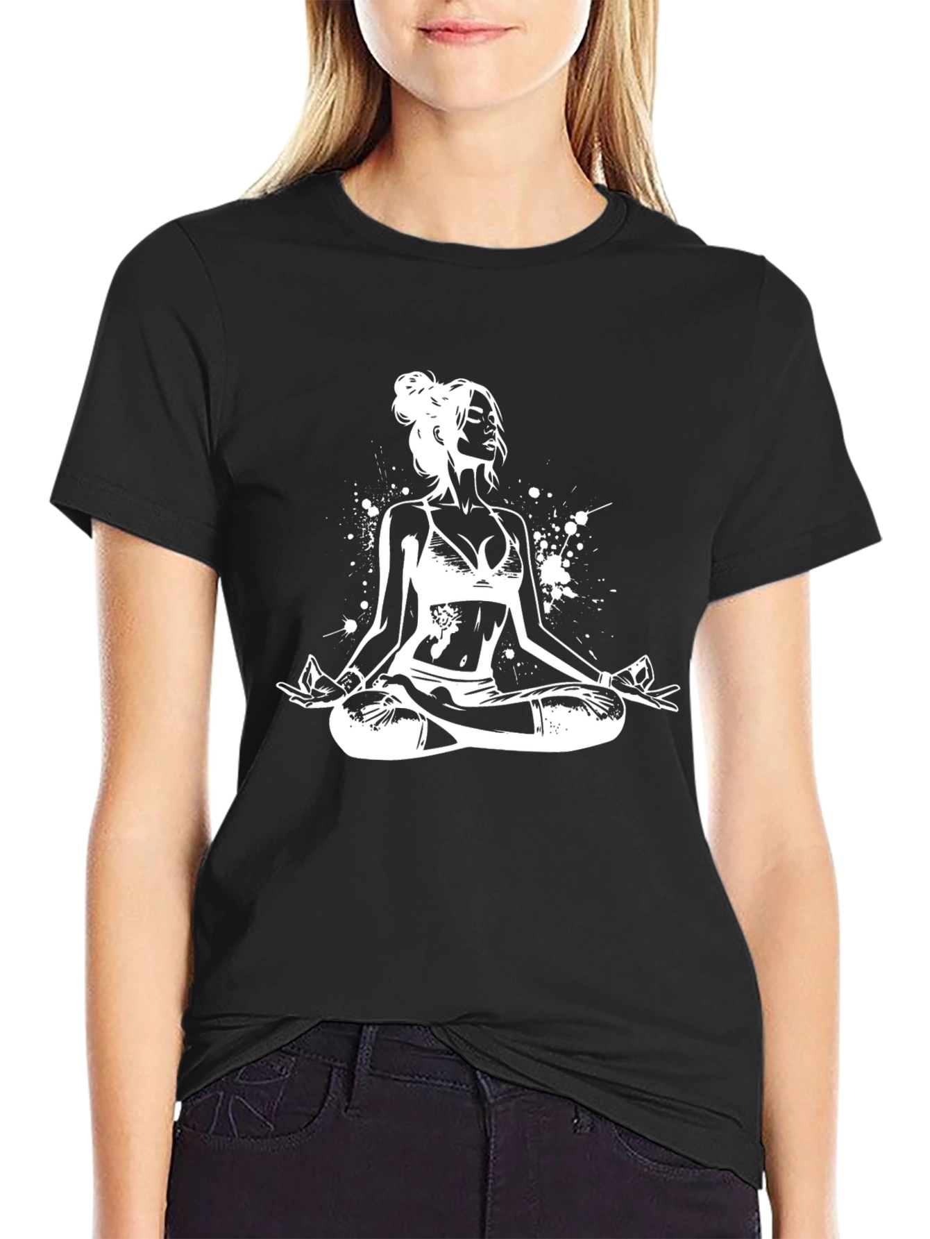 Yoga Pose Graphic Tee - Black Cotton Comfort