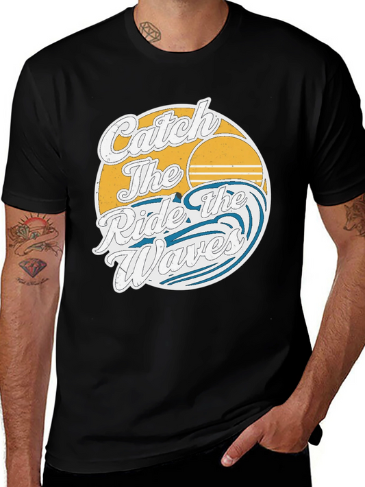 Catch the Ride Waves Graphic Tee - Vintage Surf Style