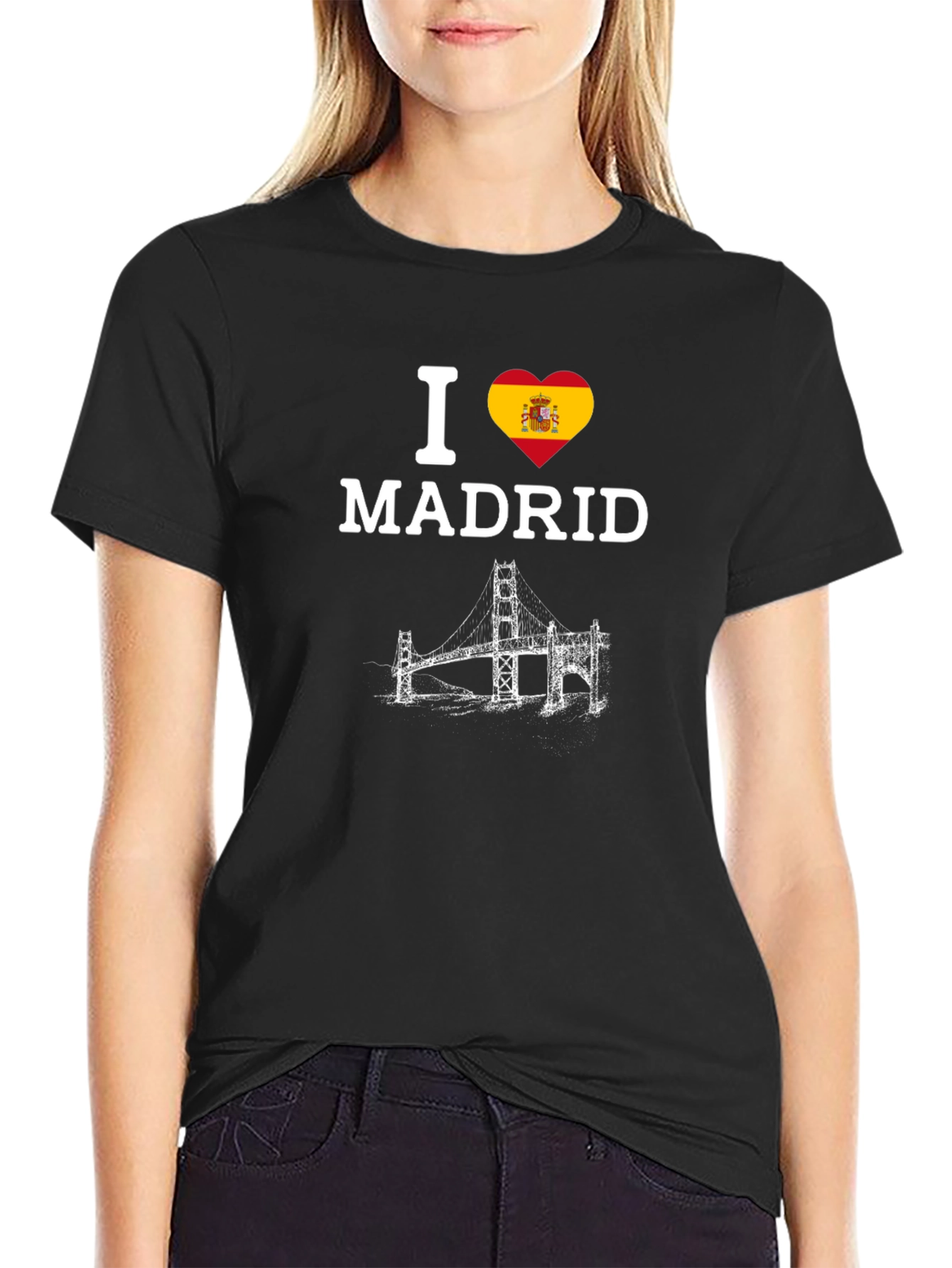 I Heart Madrid Spain Bridge Black T-Shirt