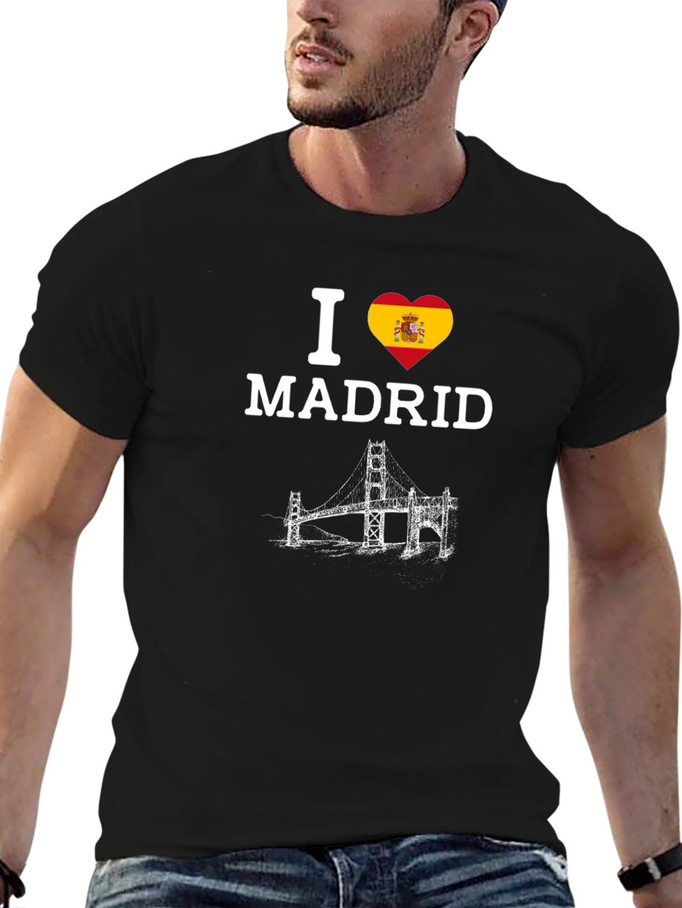 I Heart Madrid Spain Bridge Black T-Shirt