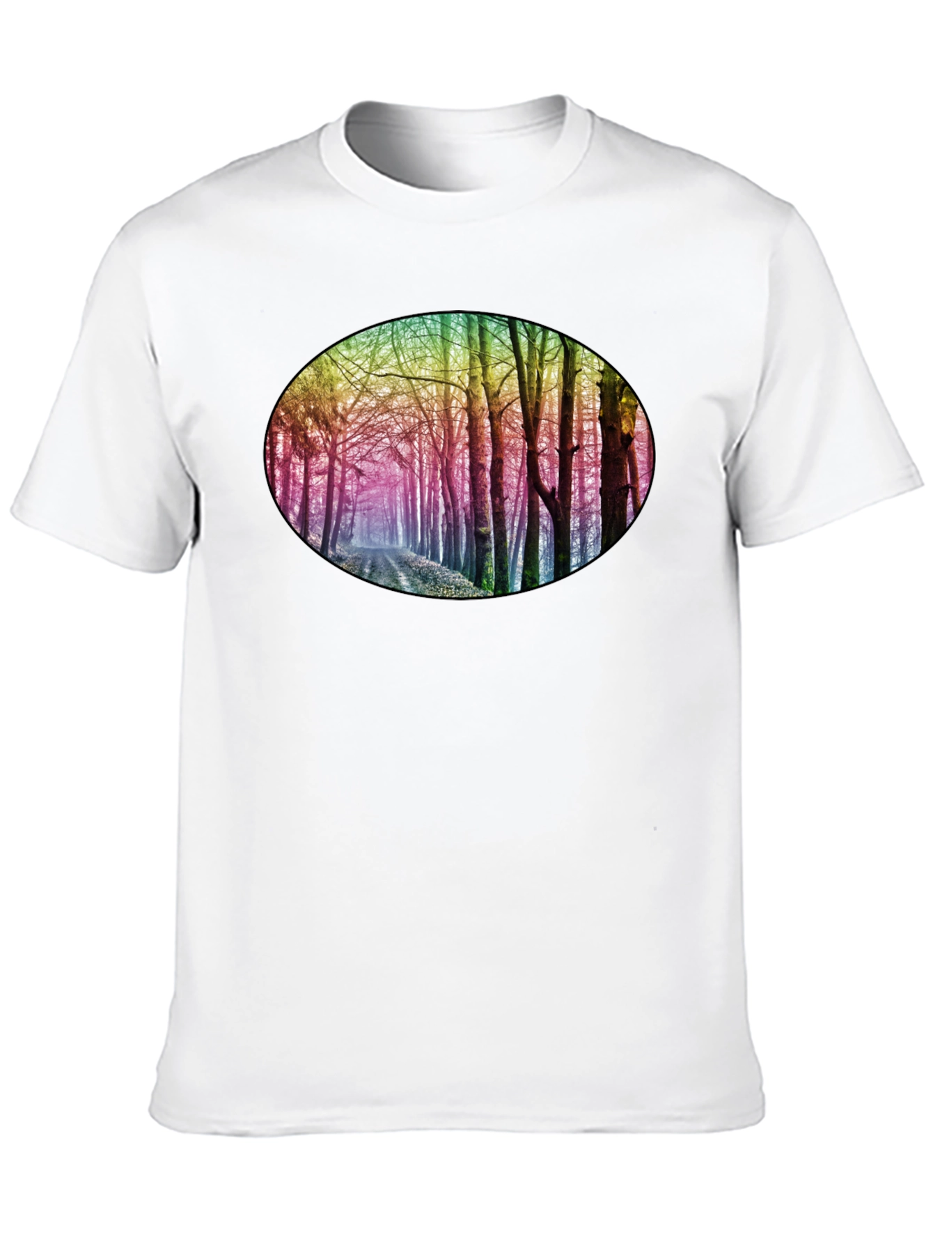 Rainbow Forest Print Black T-Shirt