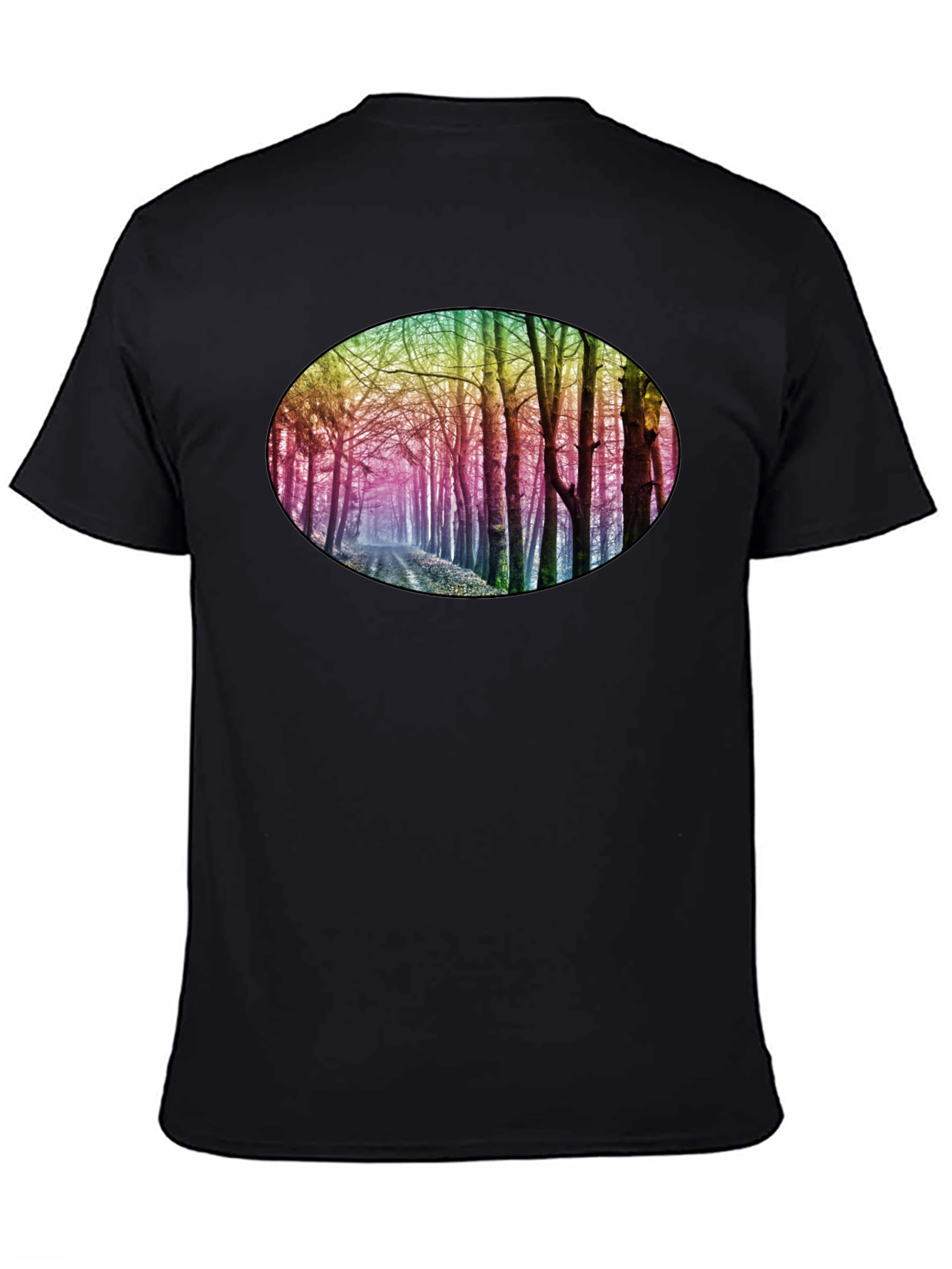 Rainbow Forest Print Black T-Shirt