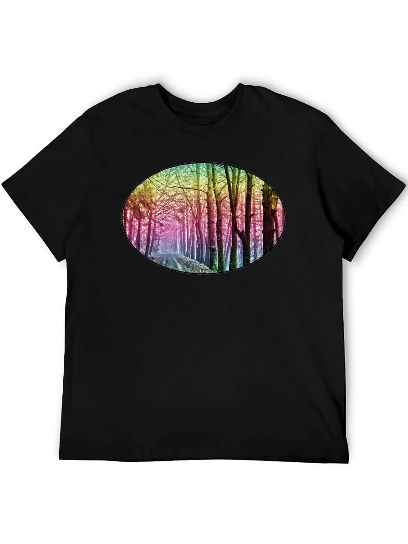 Rainbow Forest Print Black T-Shirt