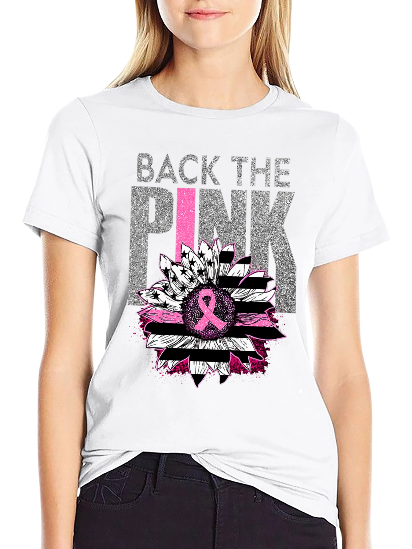 Back the Pink Sunflower Breast Cancer Awareness T-Shirt