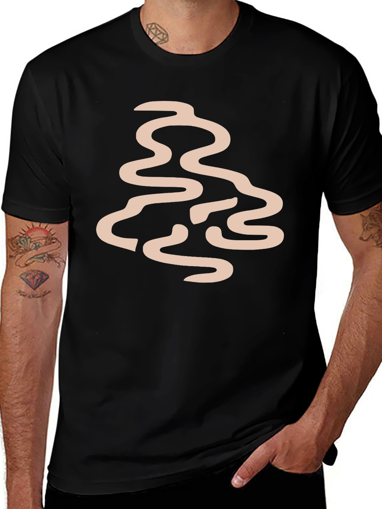 Abstract Line Art Graphic Tee - Black