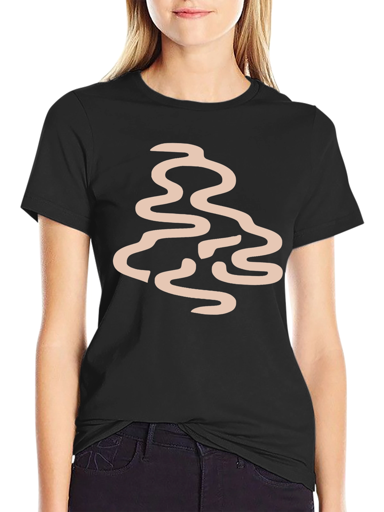 Abstract Line Art Graphic Tee - Black