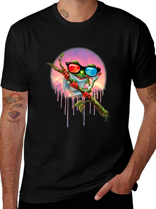 Frog with 3D Glasses Graphic T-Shirt