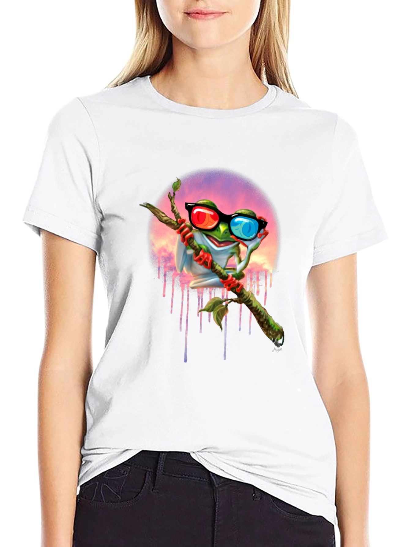 Frog with 3D Glasses Graphic T-Shirt
