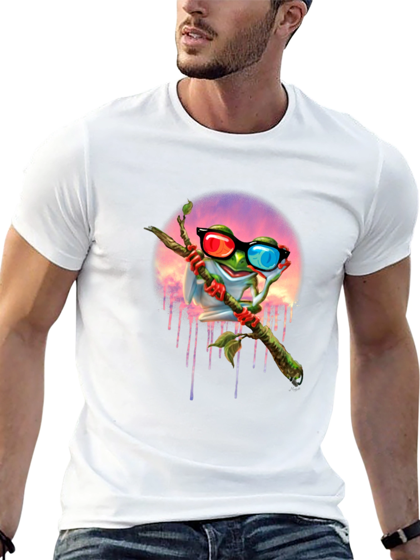 Frog with 3D Glasses Graphic T-Shirt
