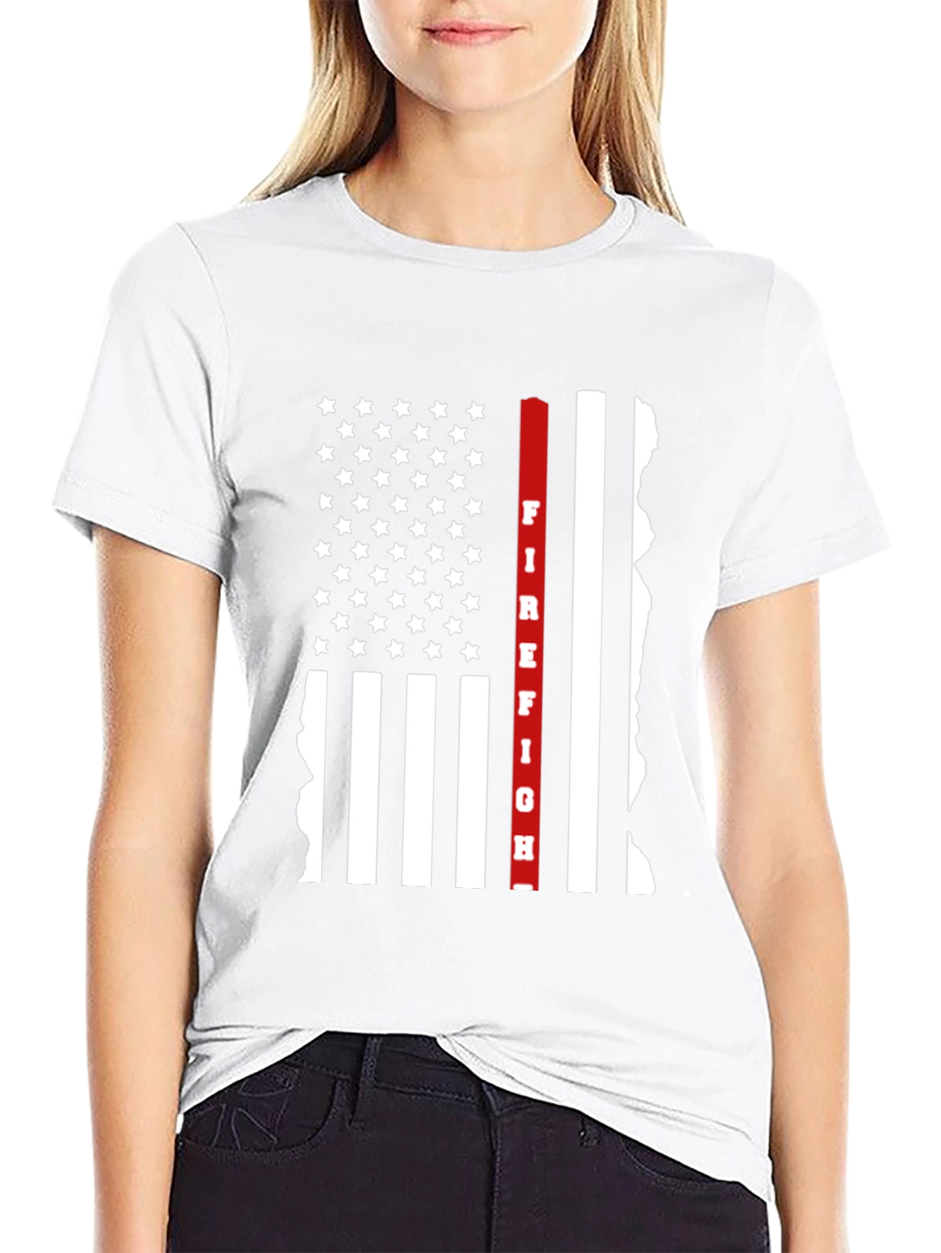 Firefighter Thin Red Line American Flag Graphic T-Shirt