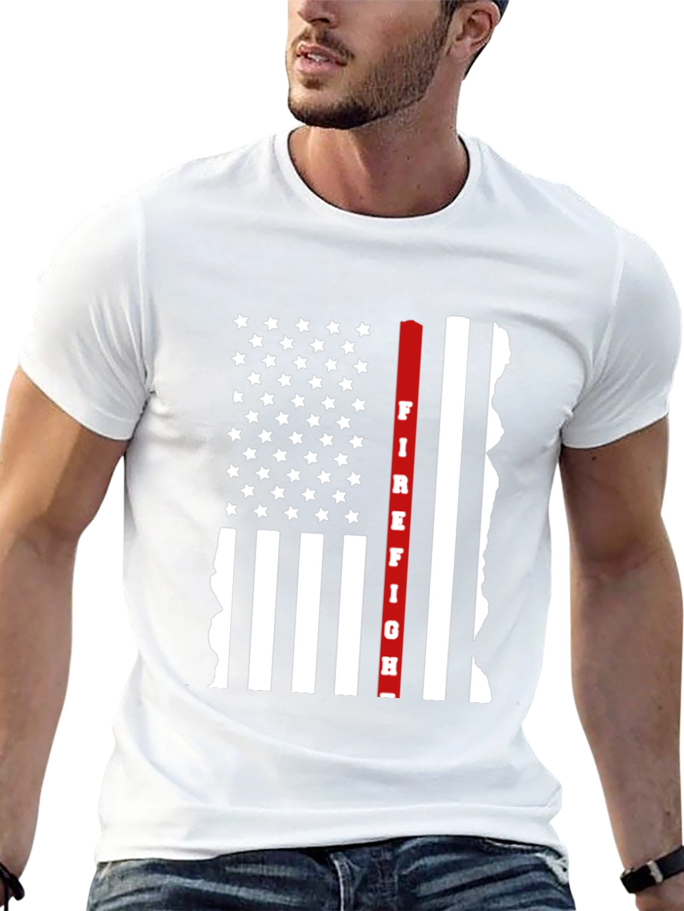 Firefighter Thin Red Line American Flag Graphic T-Shirt