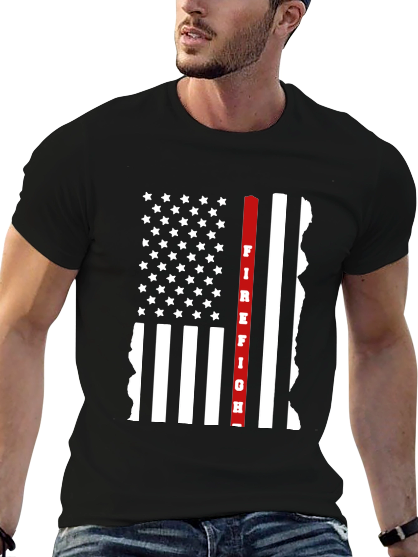 Firefighter Thin Red Line American Flag Graphic T-Shirt