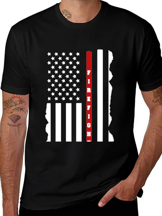 Firefighter Thin Red Line American Flag Graphic T-Shirt