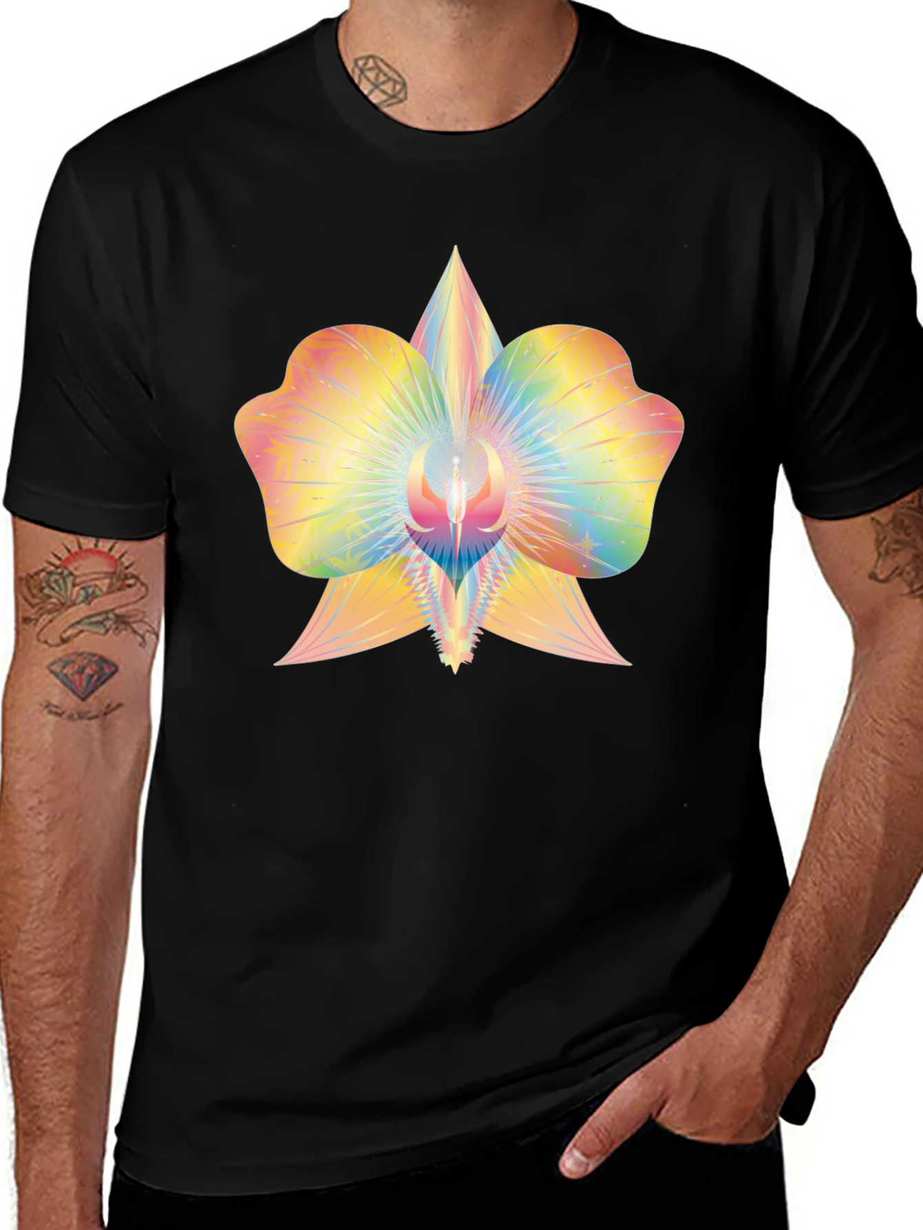 Rainbow Orchid Graphic Tee - Soft Cotton Blend