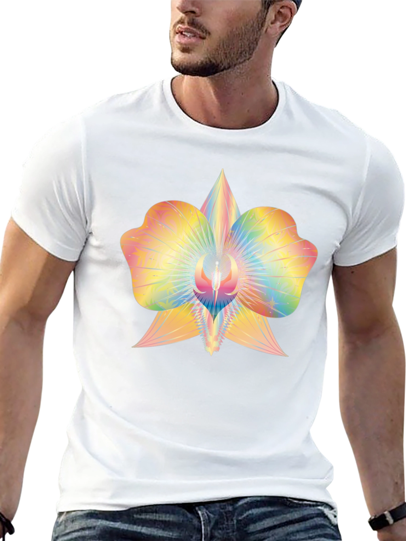 Rainbow Orchid Graphic Tee - Soft Cotton Blend