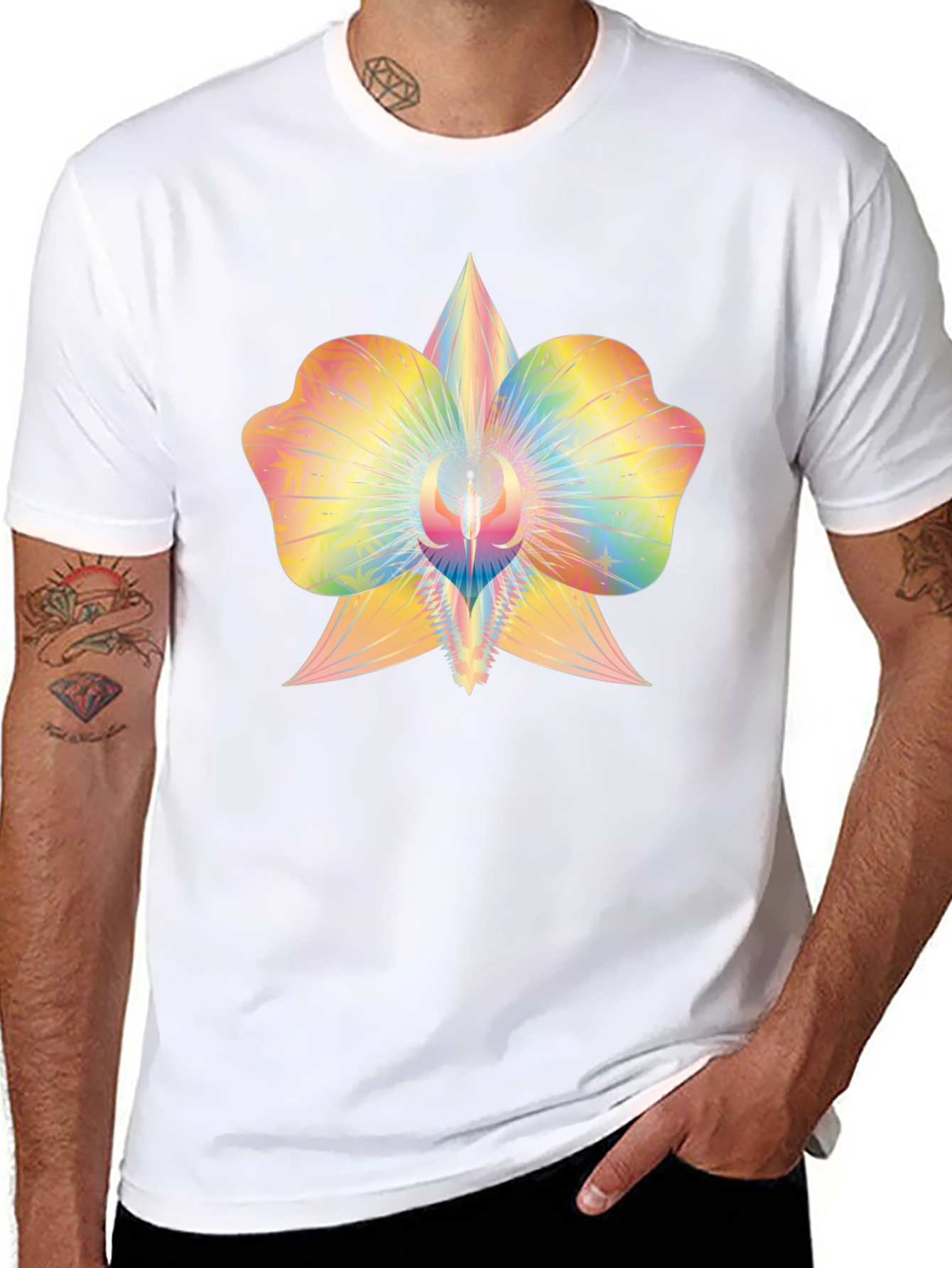 Rainbow Orchid Graphic Tee - Soft Cotton Blend