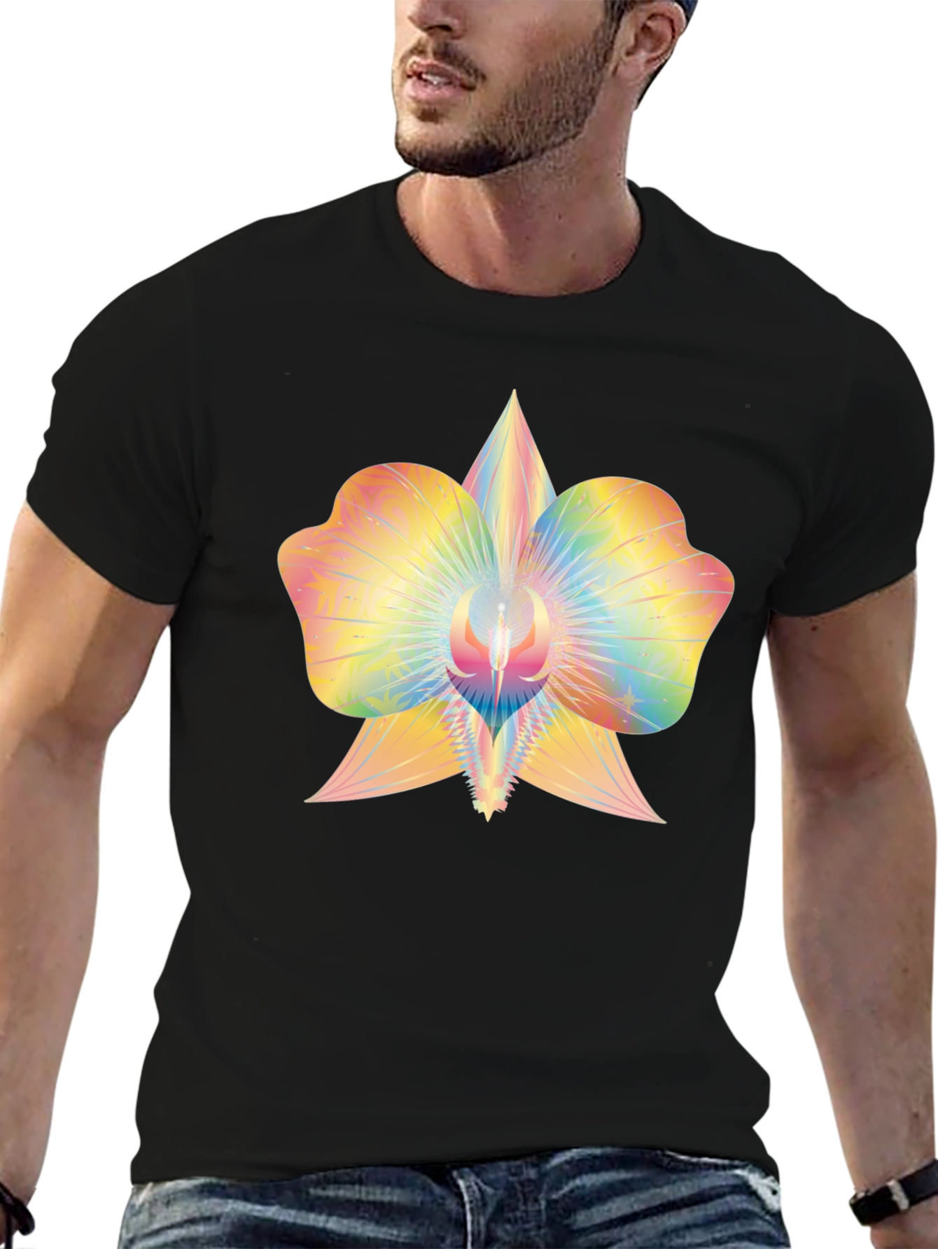 Rainbow Orchid Graphic Tee - Soft Cotton Blend
