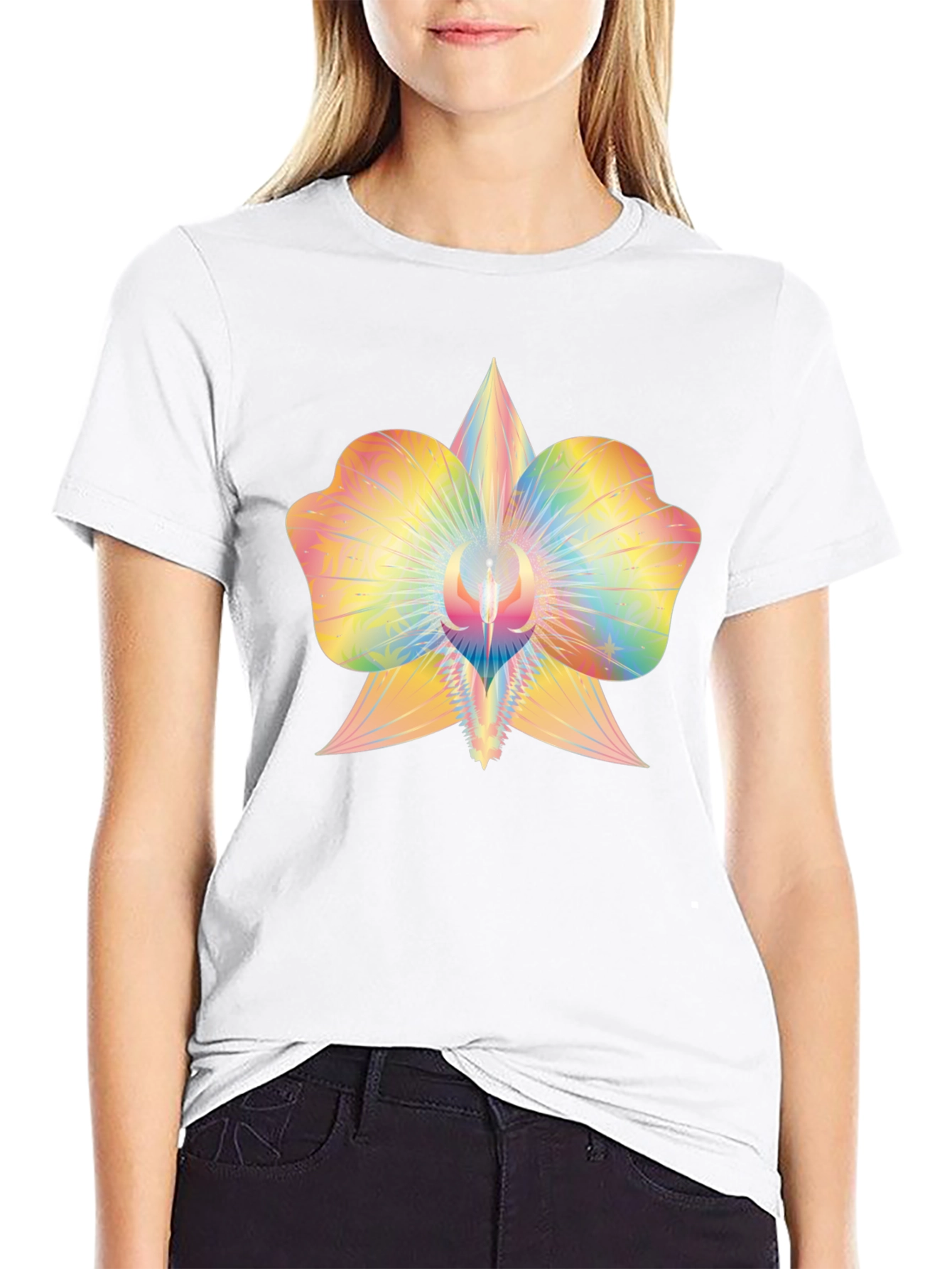 Rainbow Orchid Graphic Tee - Soft Cotton Blend
