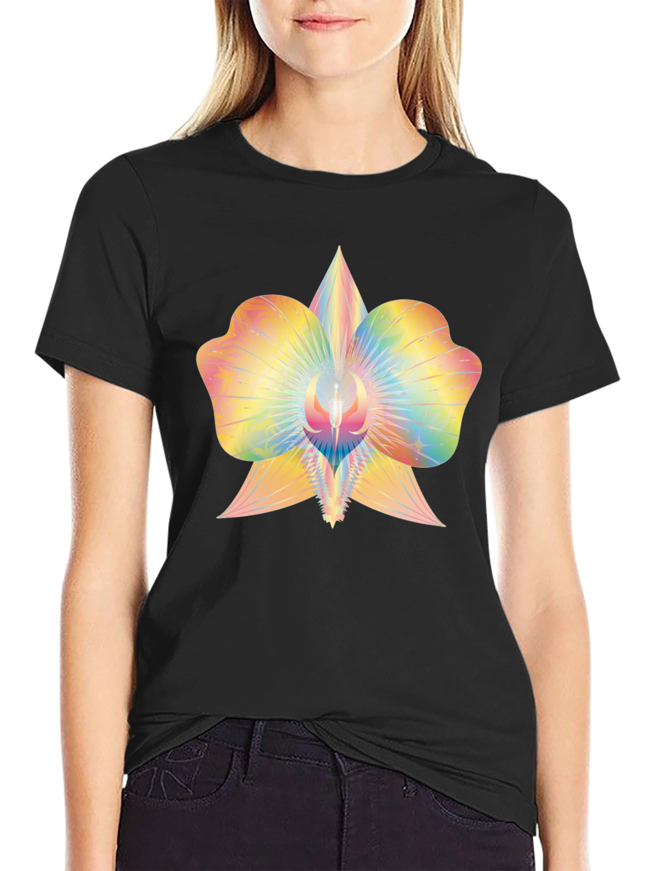 Rainbow Orchid Graphic Tee - Soft Cotton Blend