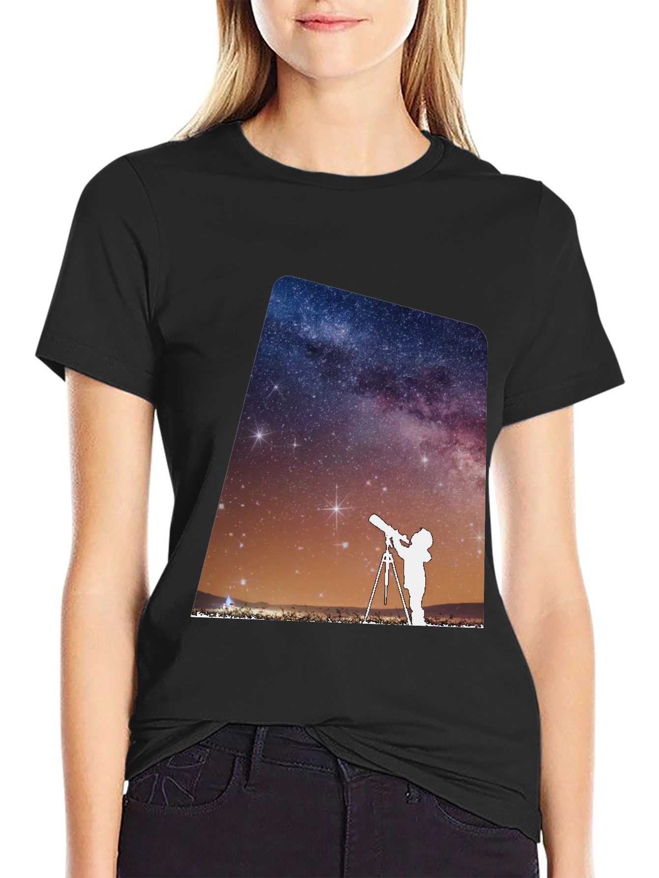 Star Gazing Graphic Tee - Black Cotton Blend