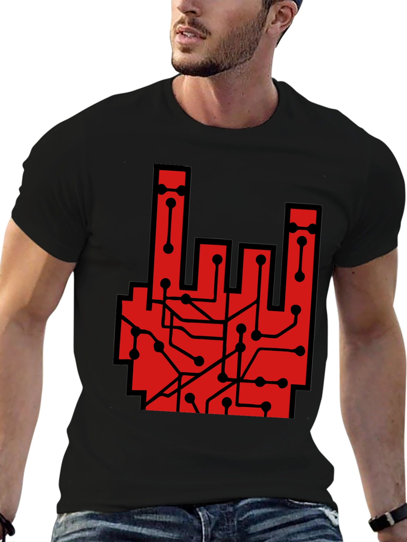 Rock On Circuit Board T-Shirt - Black