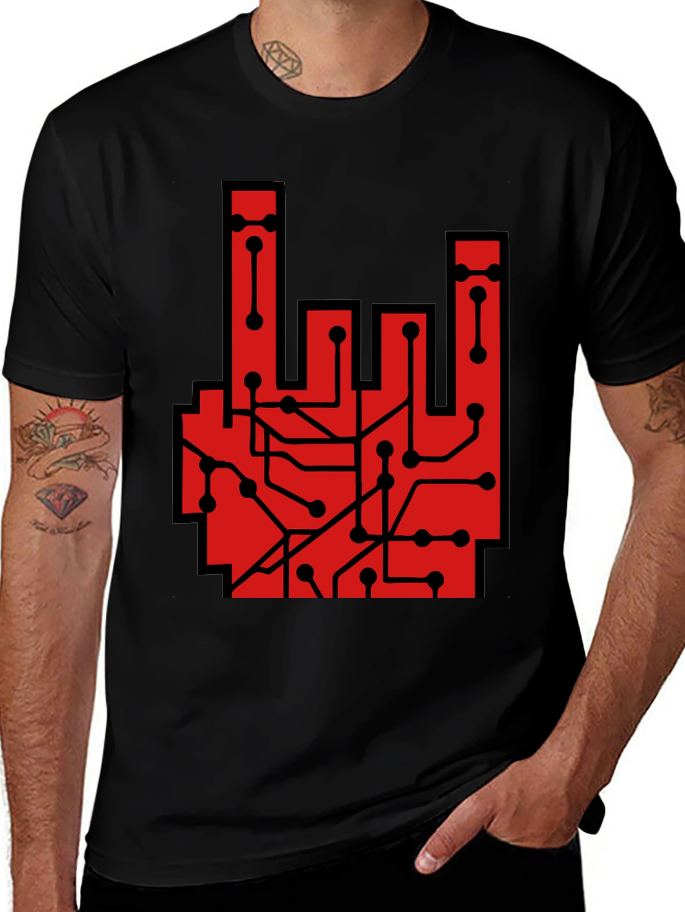 Rock On Circuit Board T-Shirt - Black