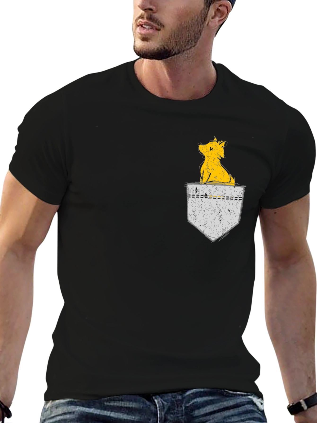 Dog in Pocket Graphic Tee - Black Casual Shirt