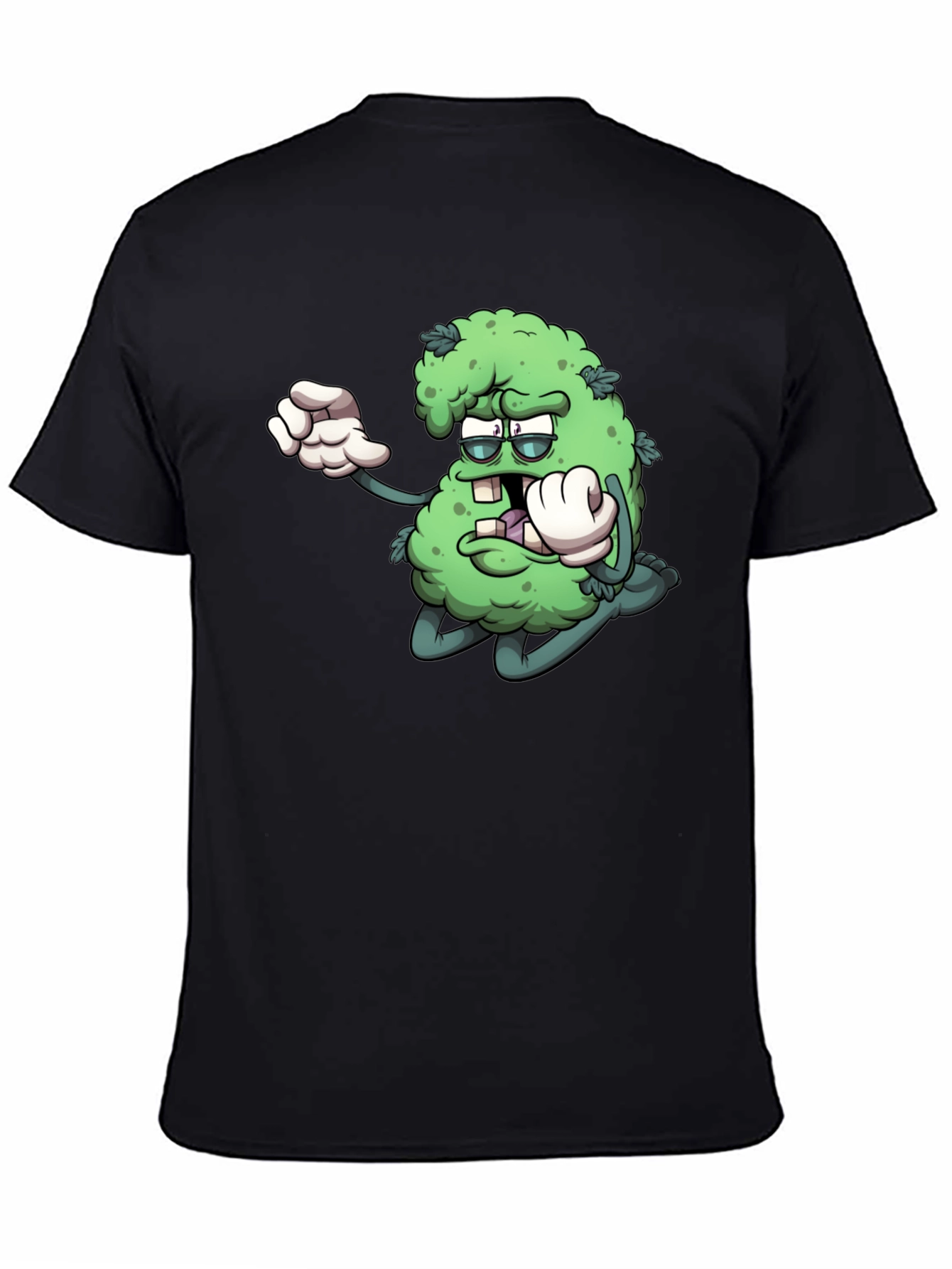 Cartoon Marijuana Graphic Black T-Shirt