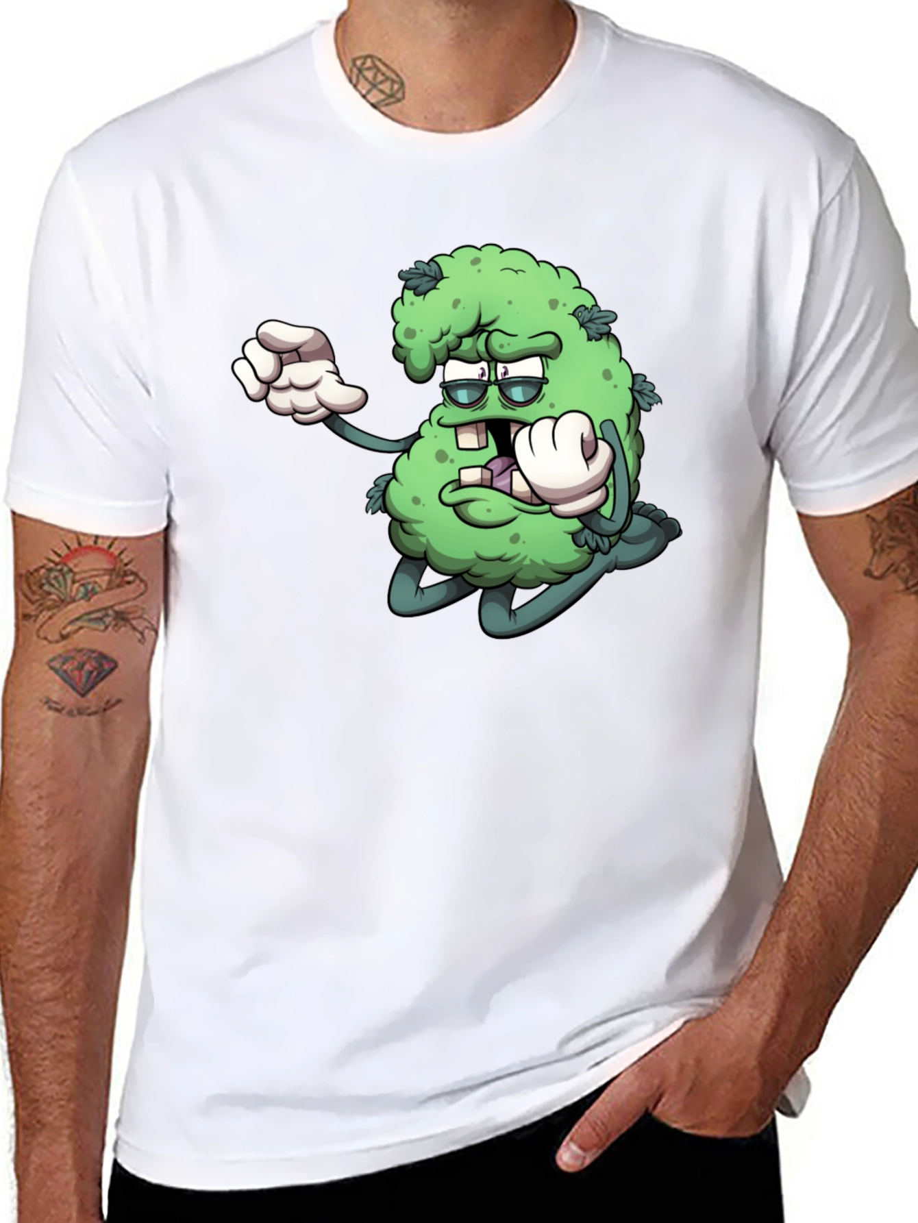 Cartoon Marijuana Graphic Black T-Shirt