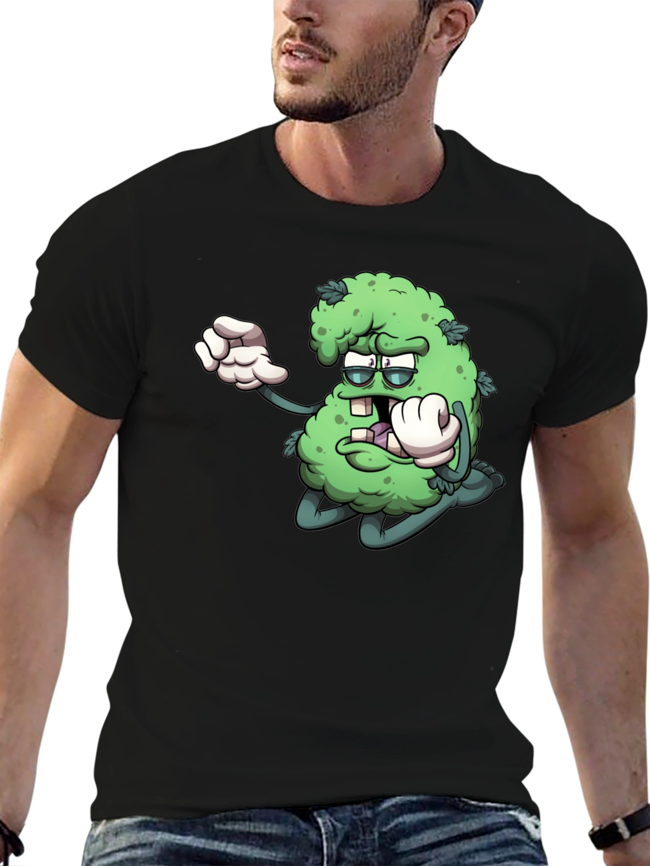 Cartoon Marijuana Graphic Black T-Shirt
