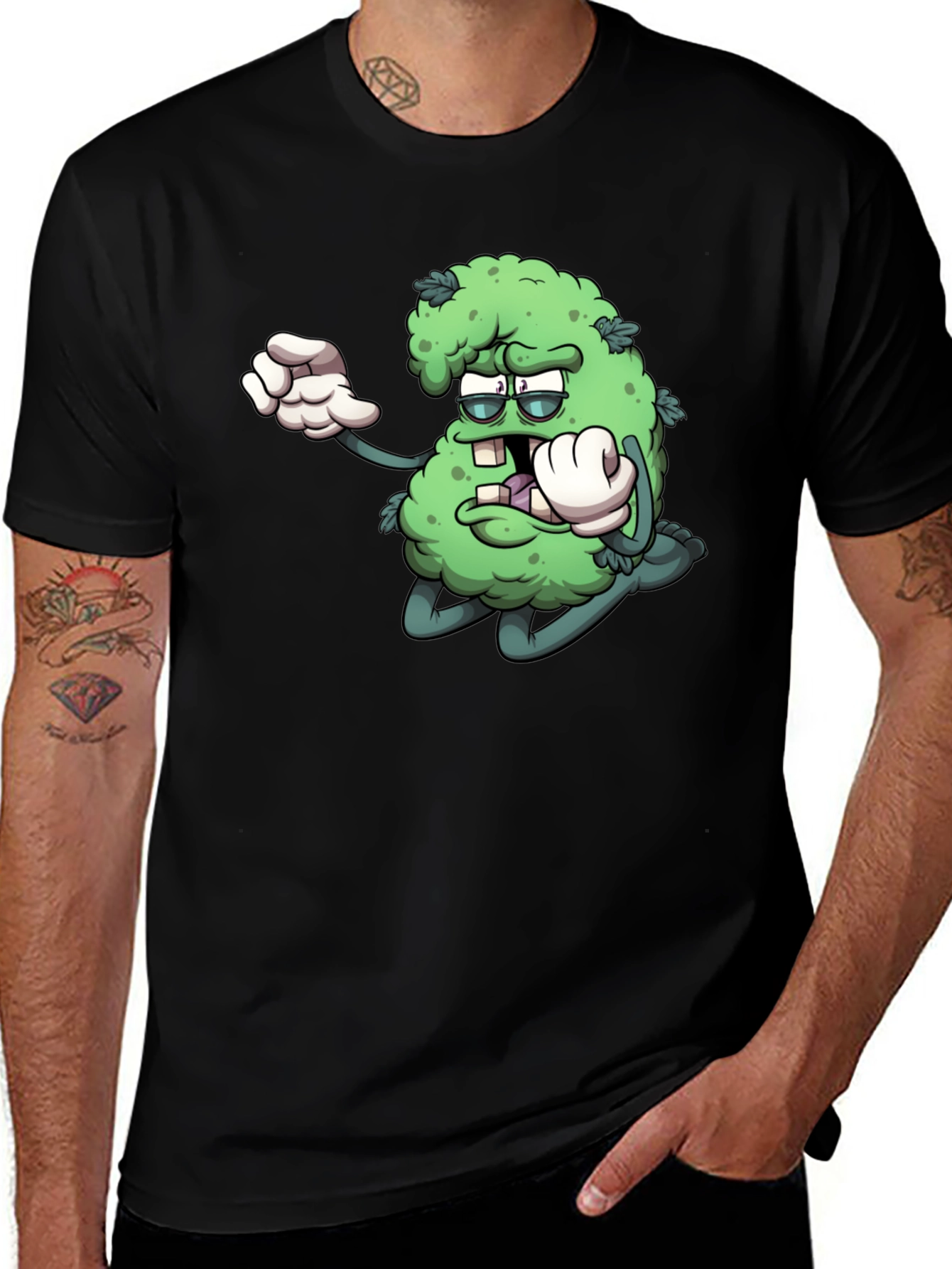 Cartoon Marijuana Graphic Black T-Shirt