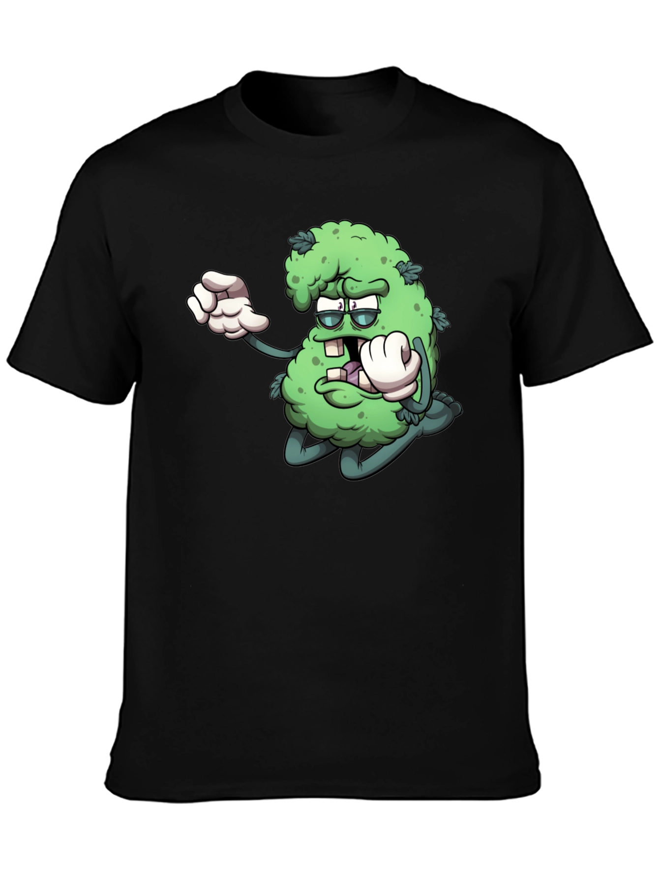 Cartoon Marijuana Graphic Black T-Shirt