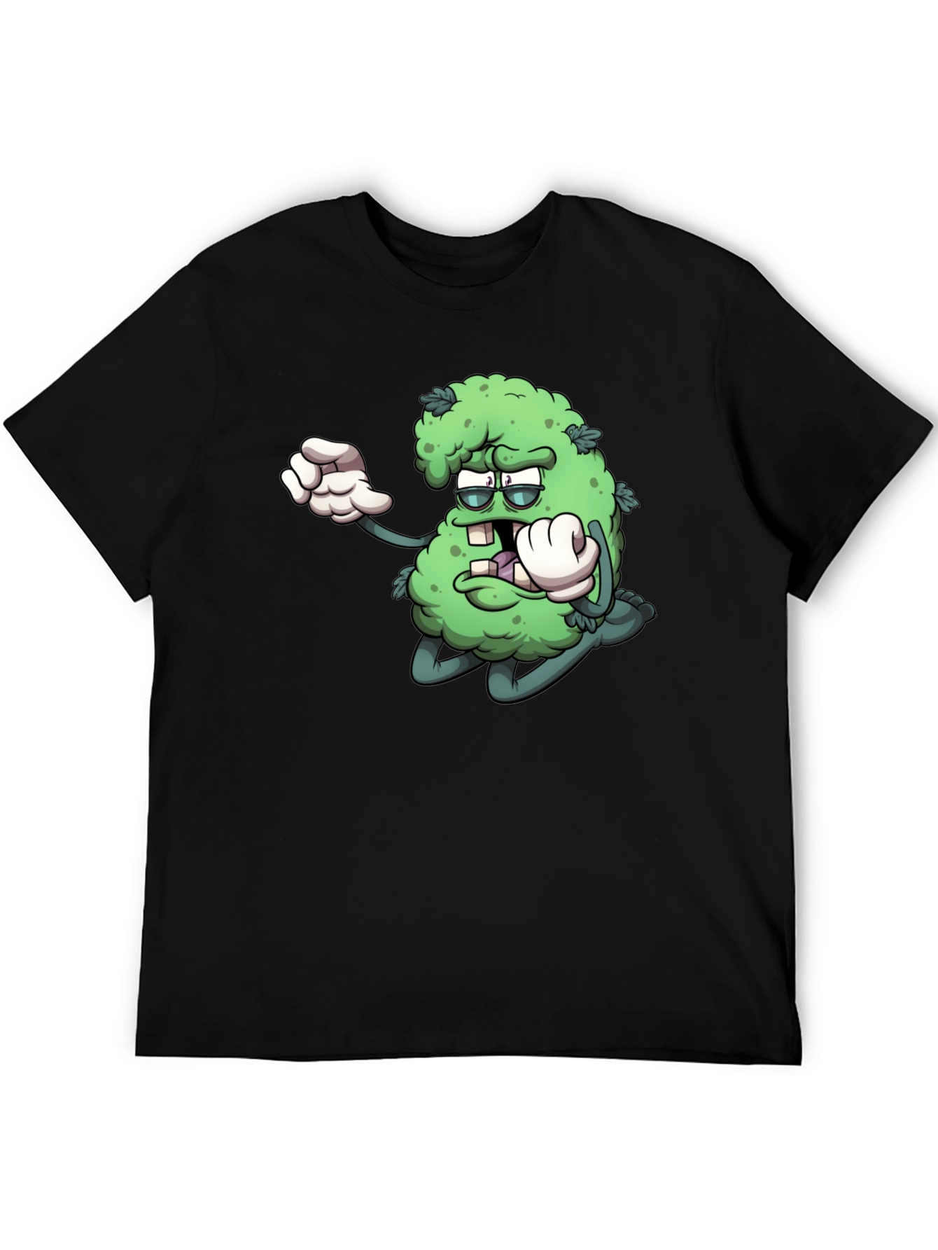 Cartoon Marijuana Graphic Black T-Shirt