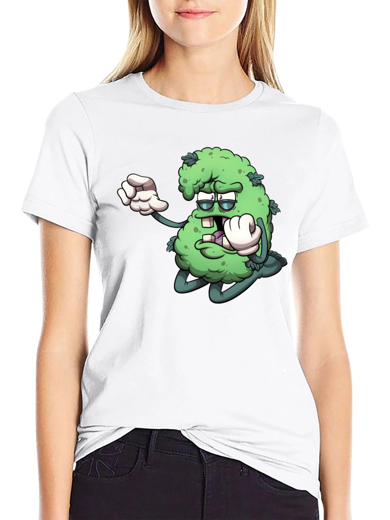 Cartoon Marijuana Graphic Black T-Shirt