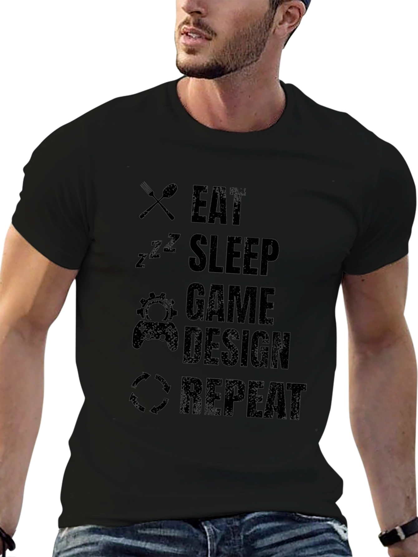 Eat Sleep Game Design Repeat Black Graphic Tee