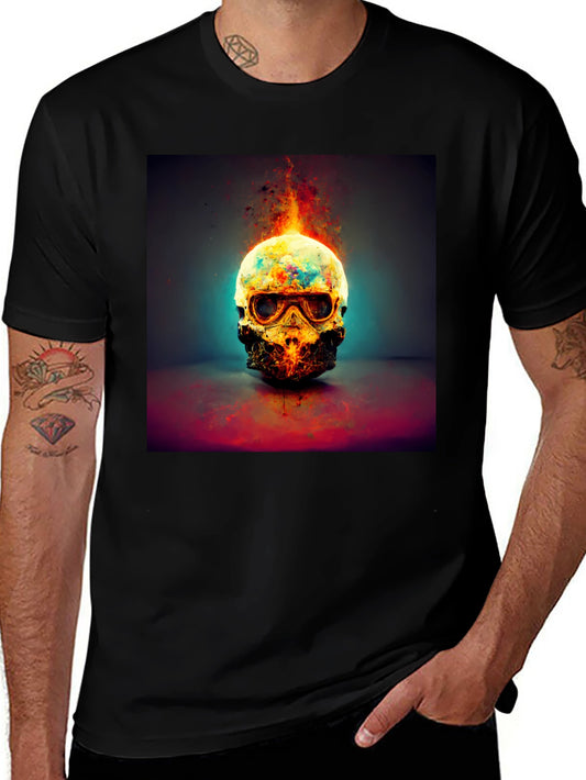Fiery Skull Graphic Tee - Dark Style