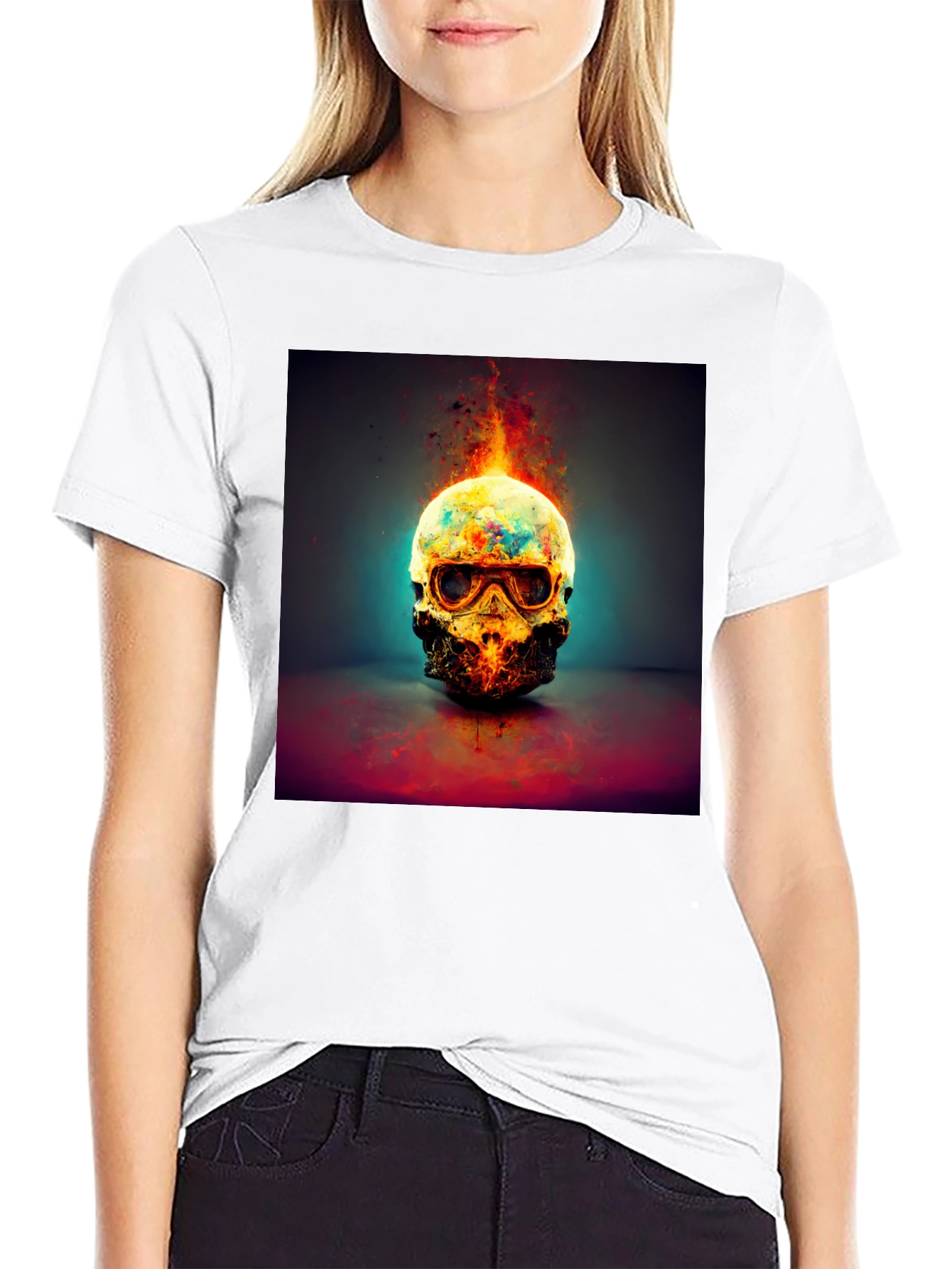 Fiery Skull Graphic Tee - Dark Style