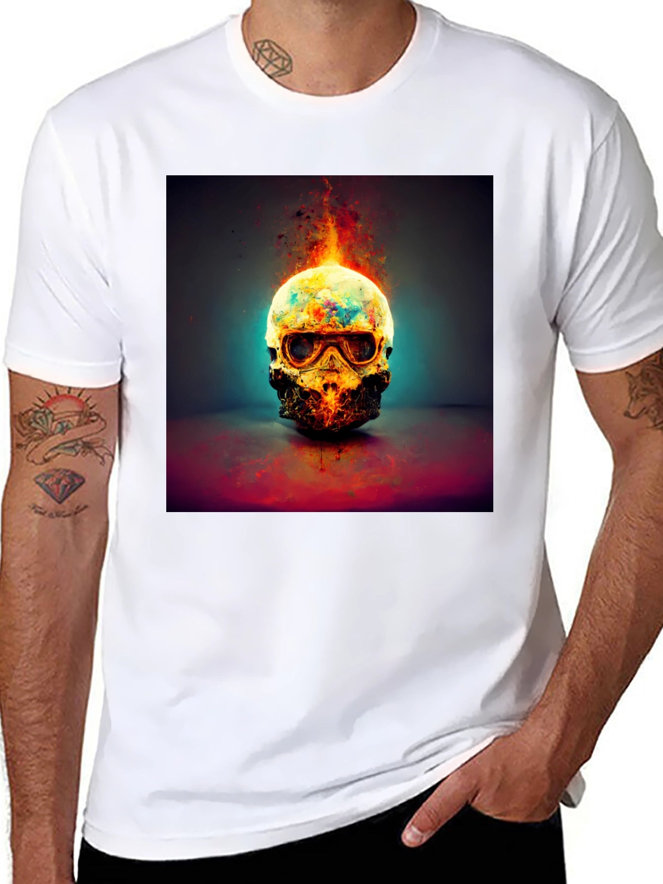 Fiery Skull Graphic Tee - Dark Style
