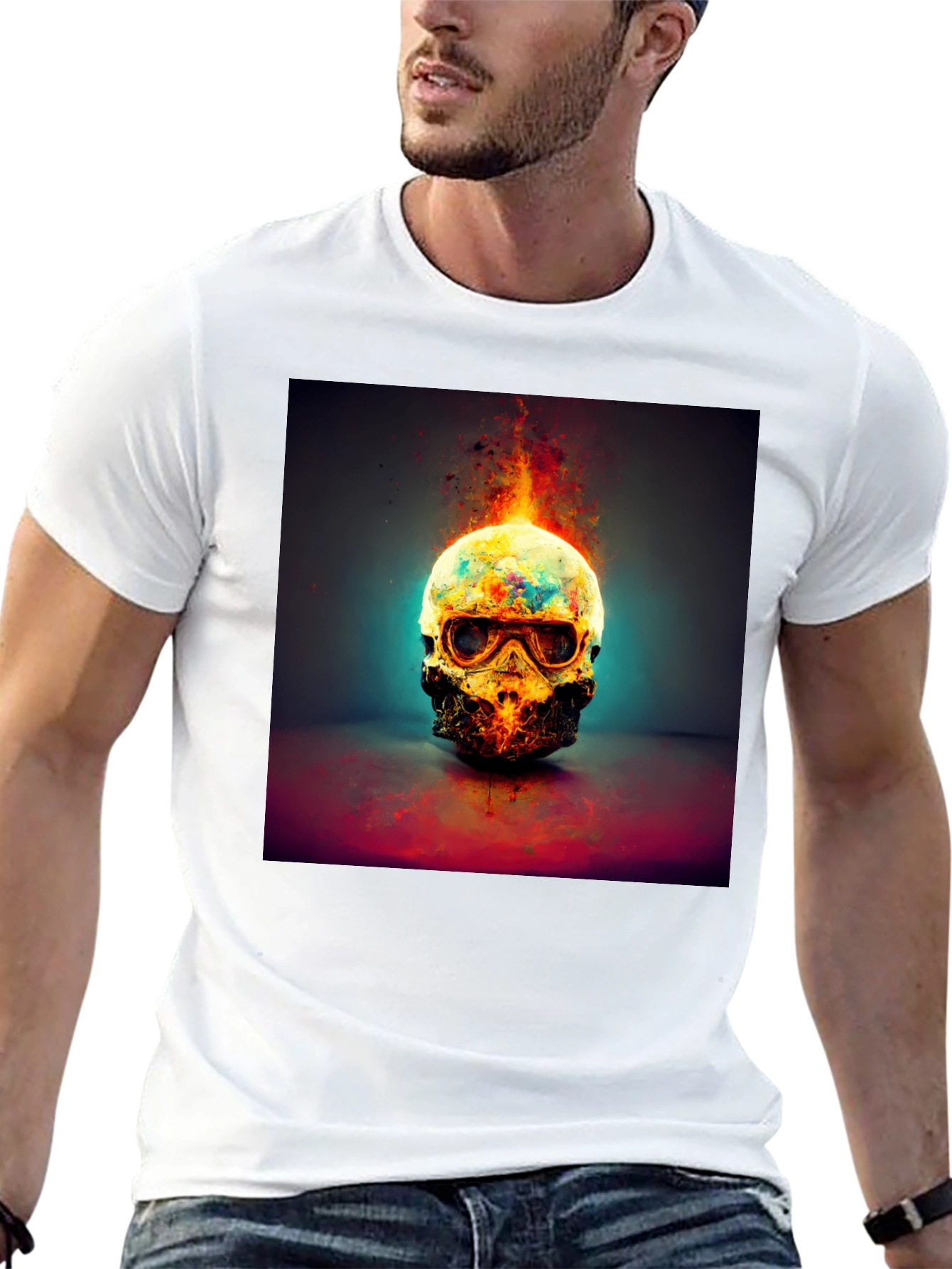 Fiery Skull Graphic Tee - Dark Style