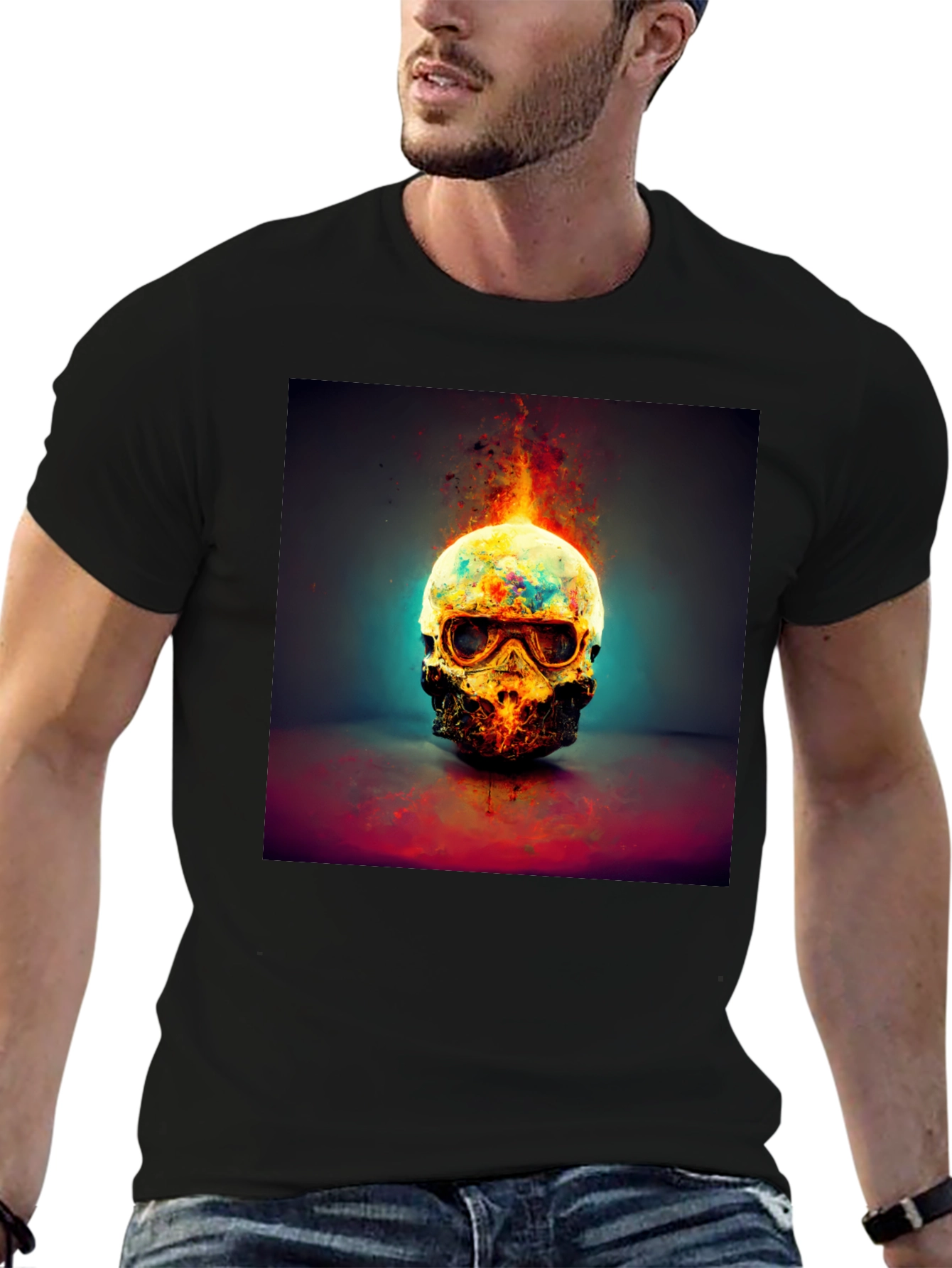 Fiery Skull Graphic Tee - Dark Style