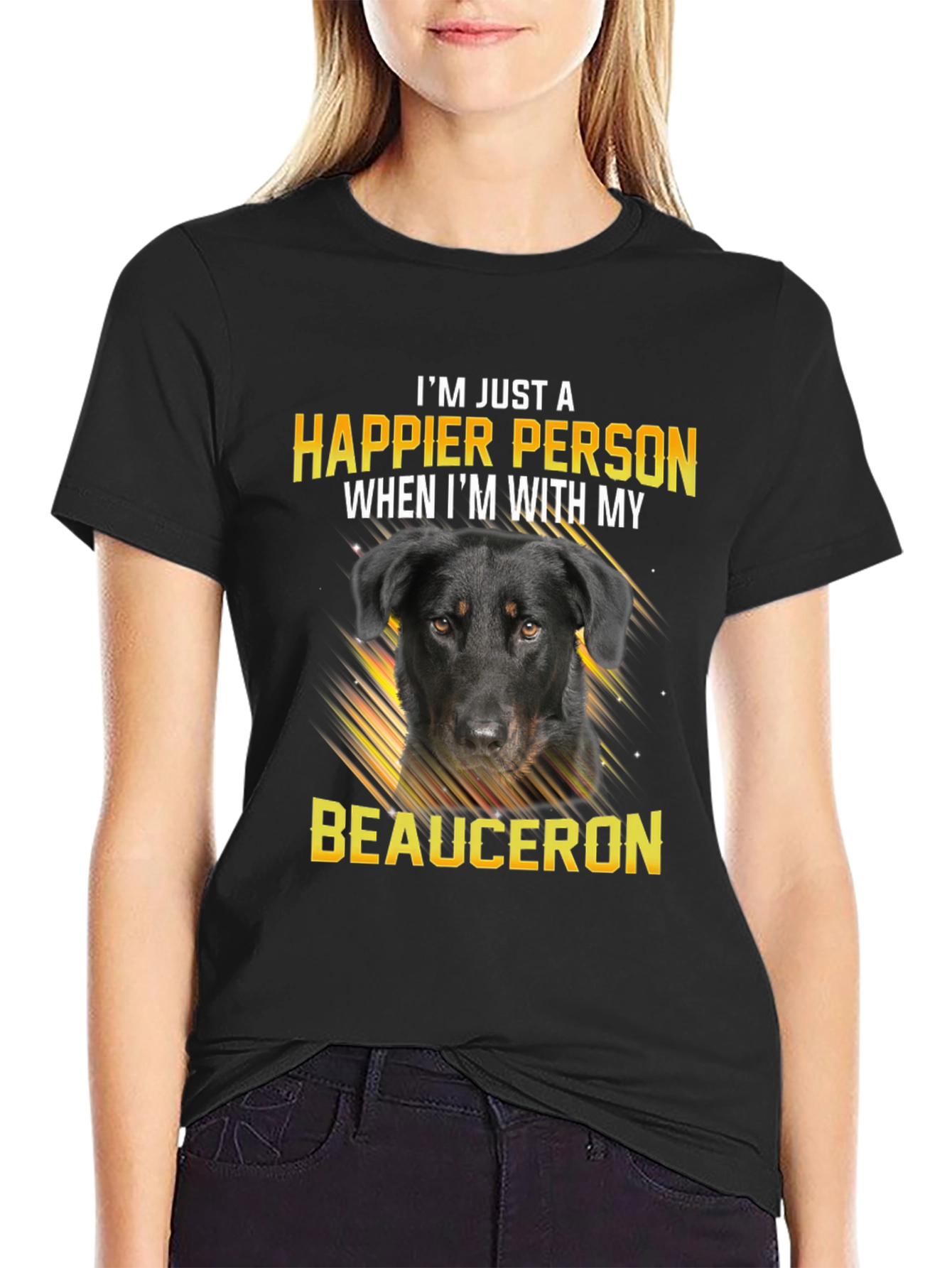 Happier Person Beauceron Dog Graphic T-Shirt