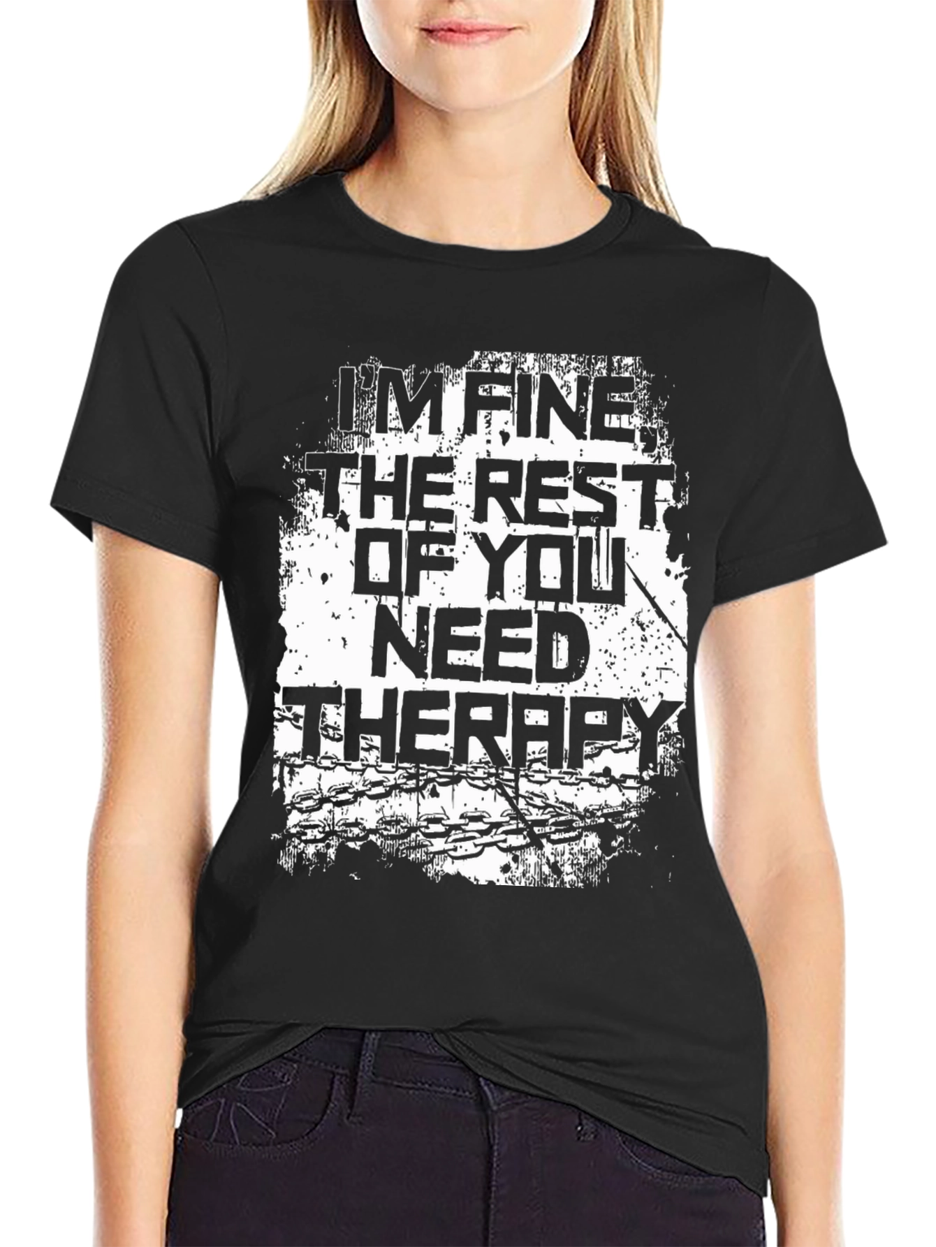 Im Fine Need Therapy Black Graphic T-Shirt