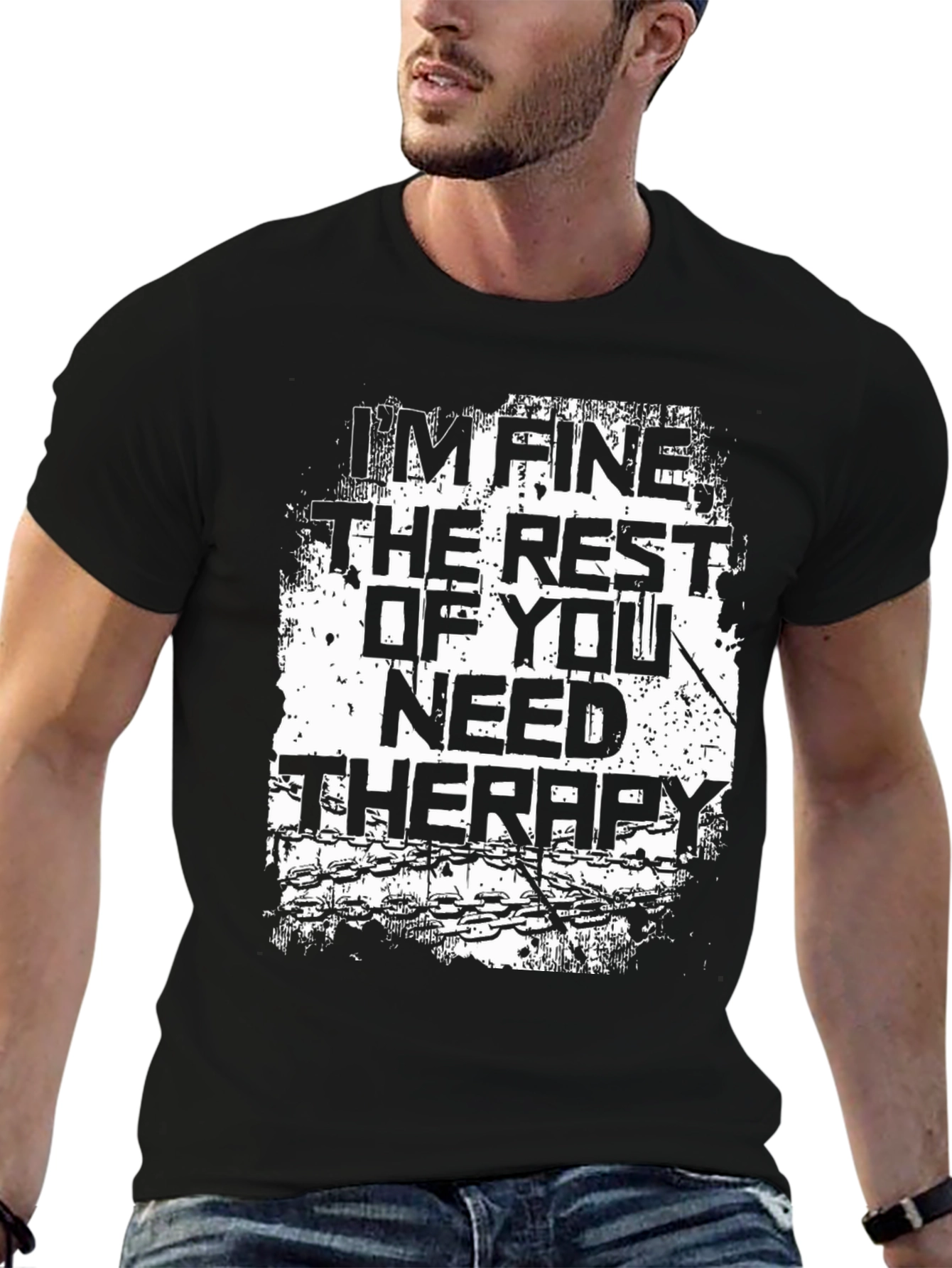 Im Fine Need Therapy Black Graphic T-Shirt