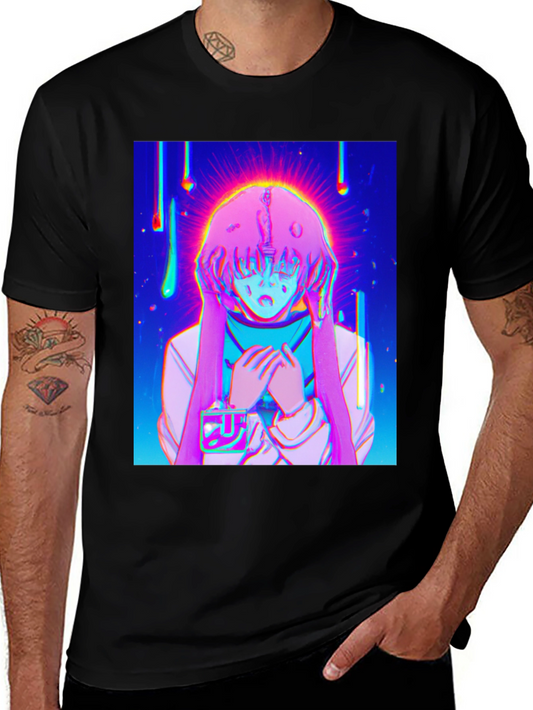 Anime Girl Graphic T-Shirt - Vivid Black Tee