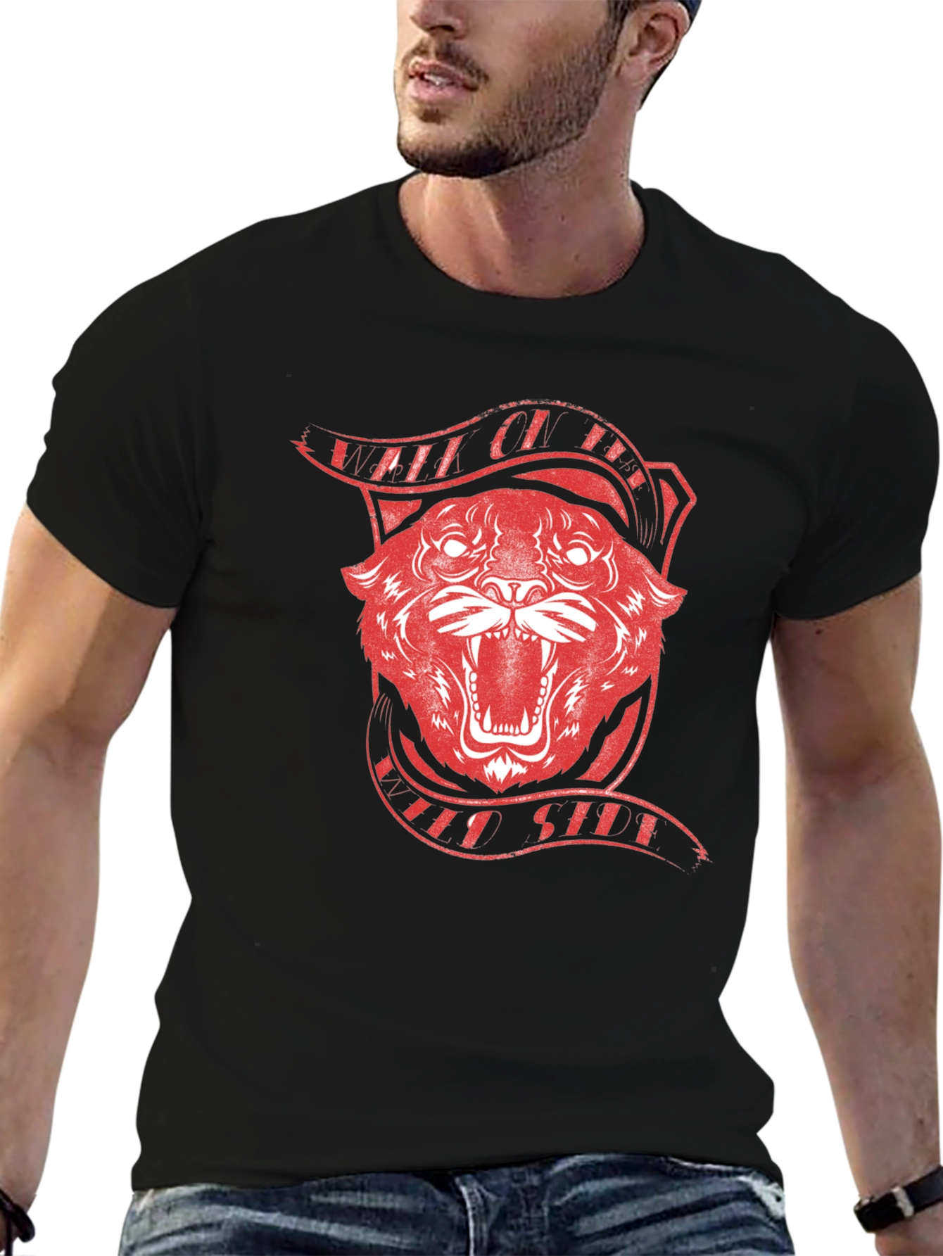Red Tiger Graphic Black T-Shirt