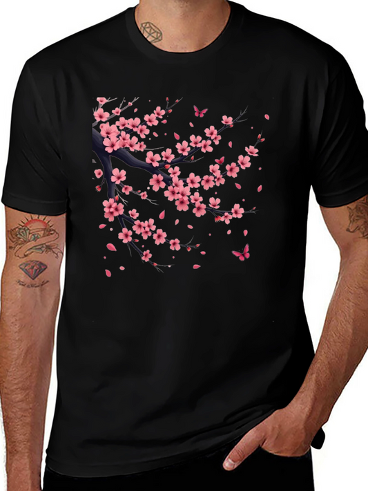 Cherry Blossom Print Black T-Shirt