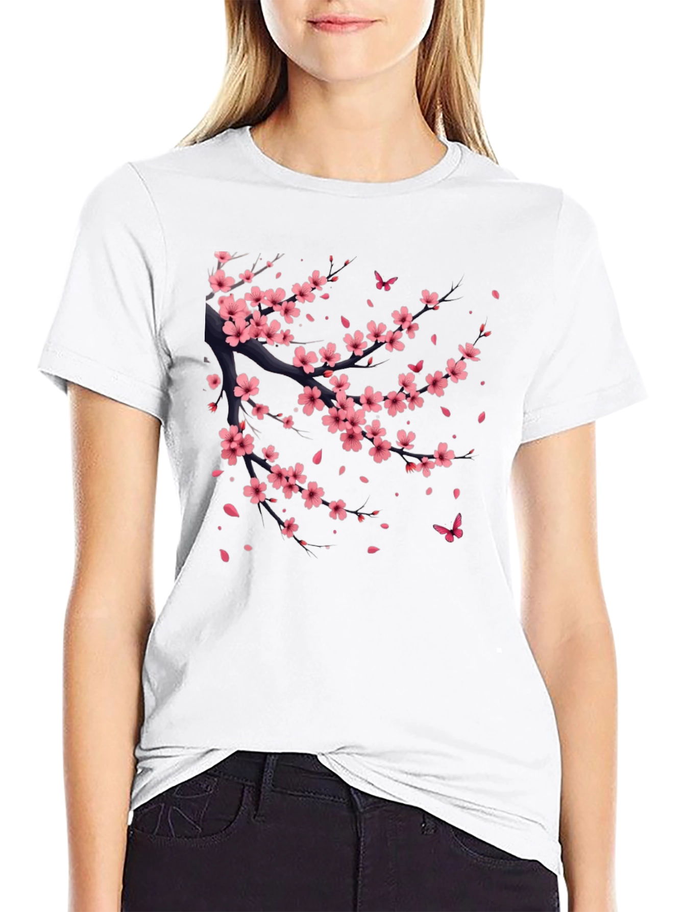 Cherry Blossom Print Black T-Shirt
